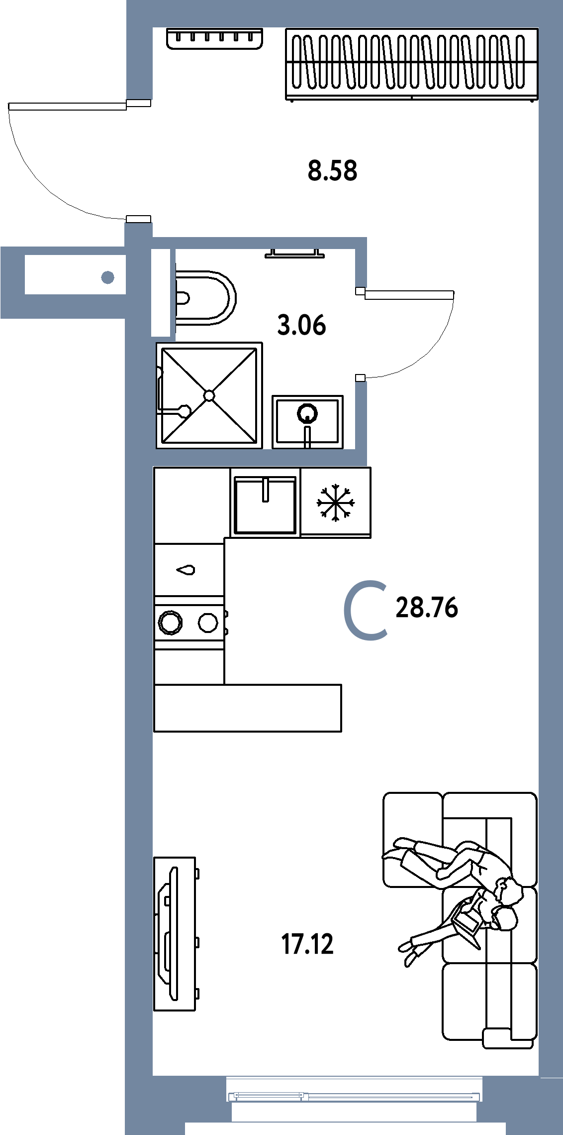 Купить Студию 28.76м², этаж №2 кв №10 в ЖК 