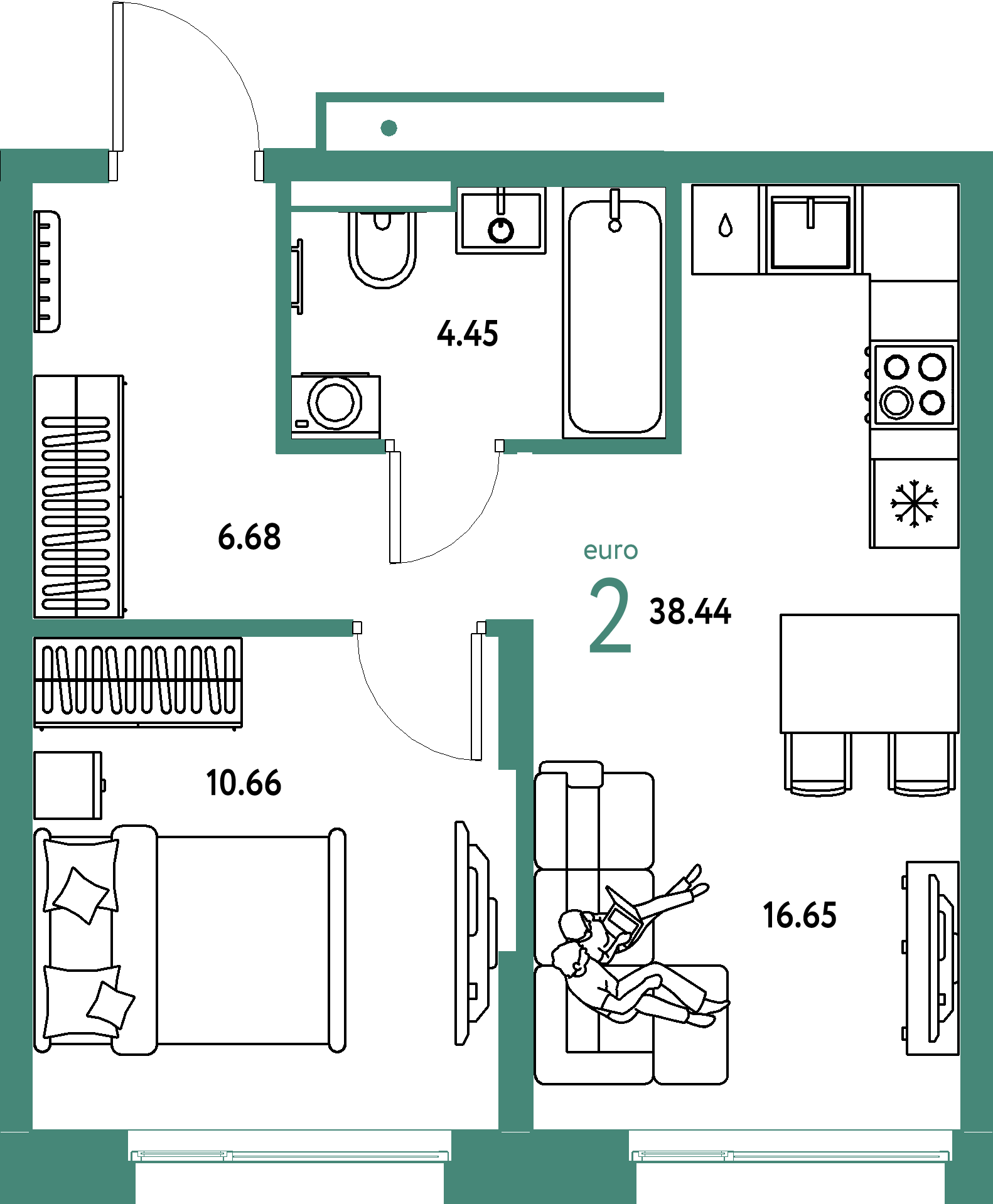 ЖК "Авторский"-2-комнатная 38.44 м²