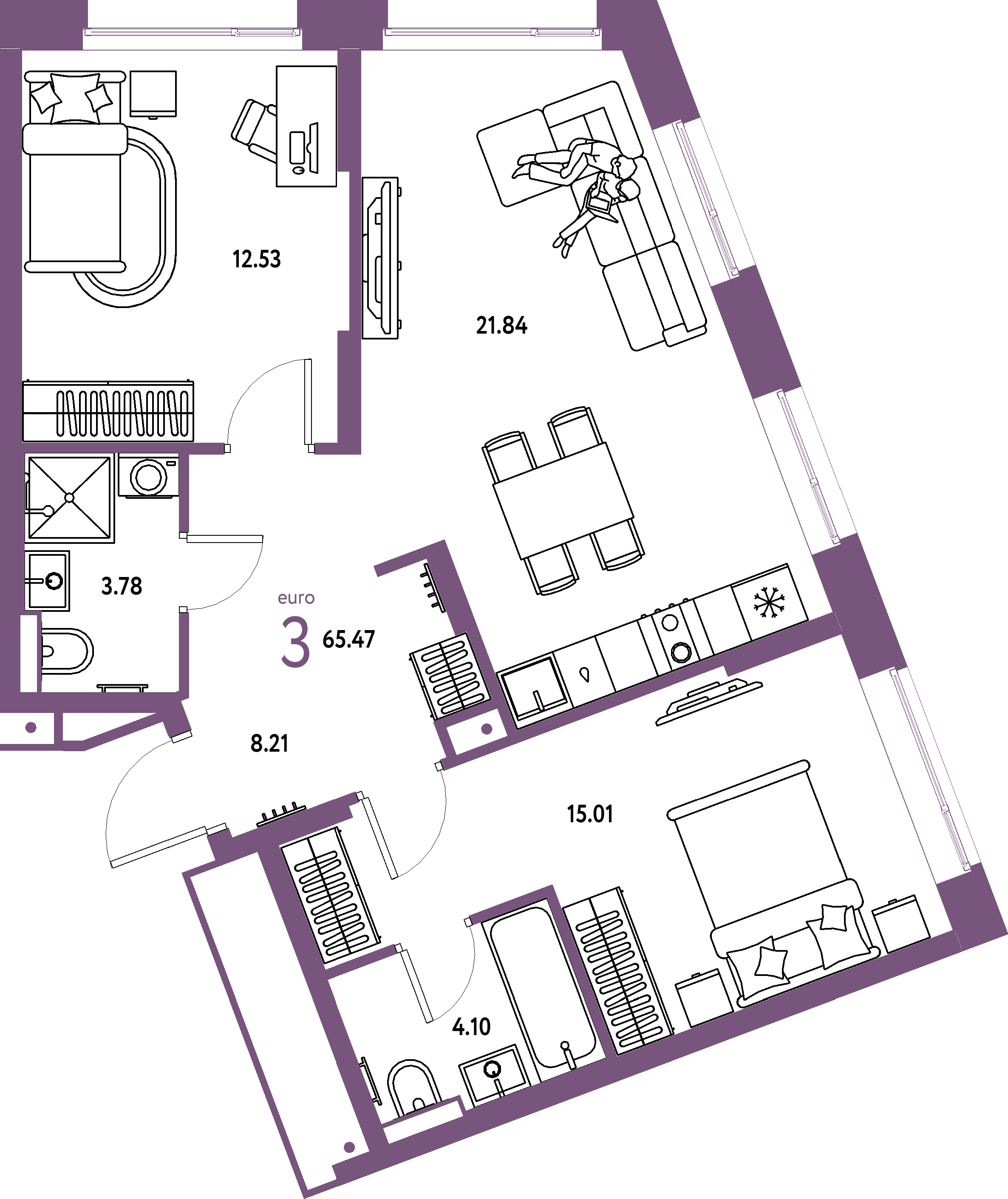 ЖК "Авторский"-3-комнатная 65.47 м²