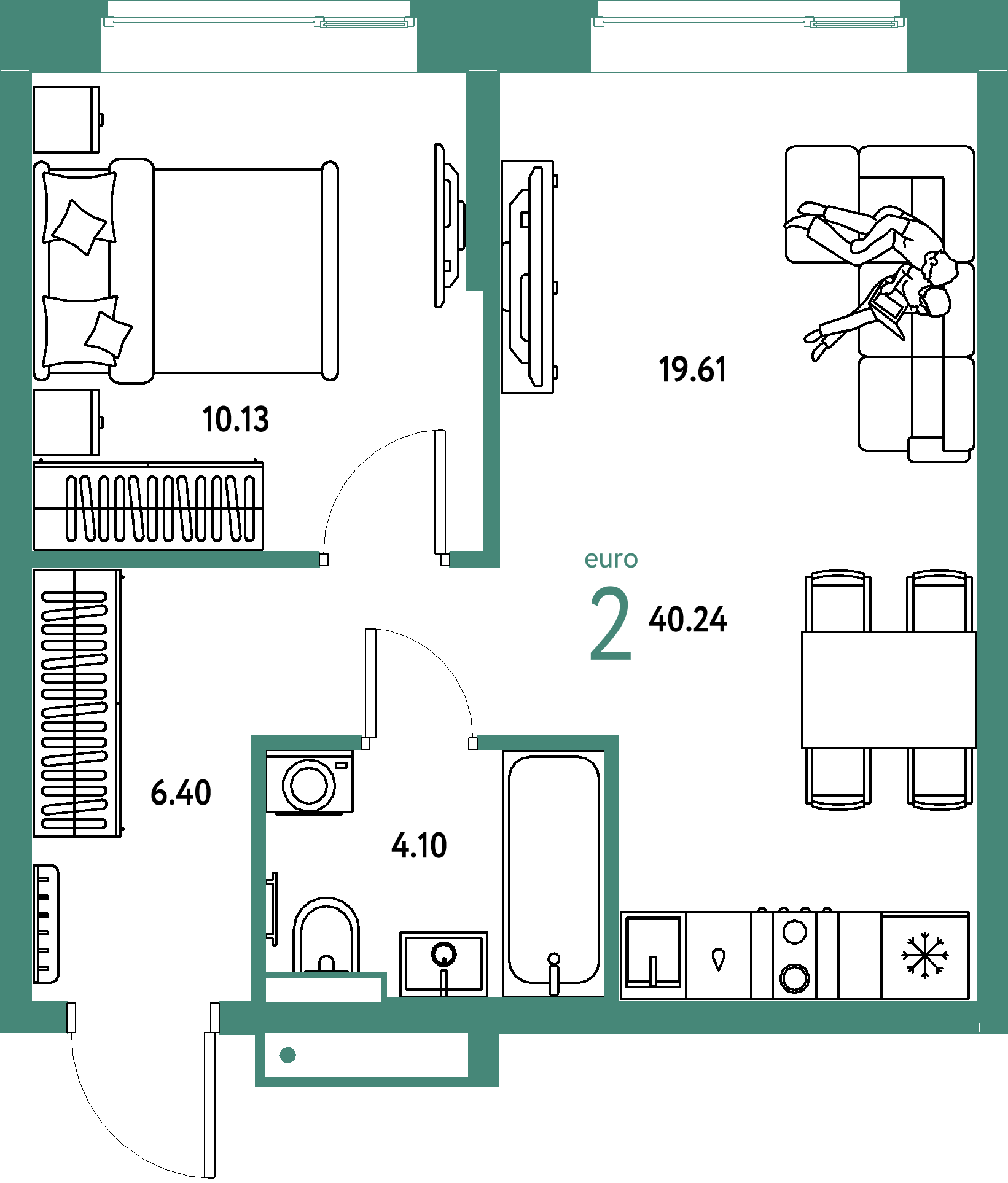 ЖК "Авторский"-2-комнатная 40.24 м²