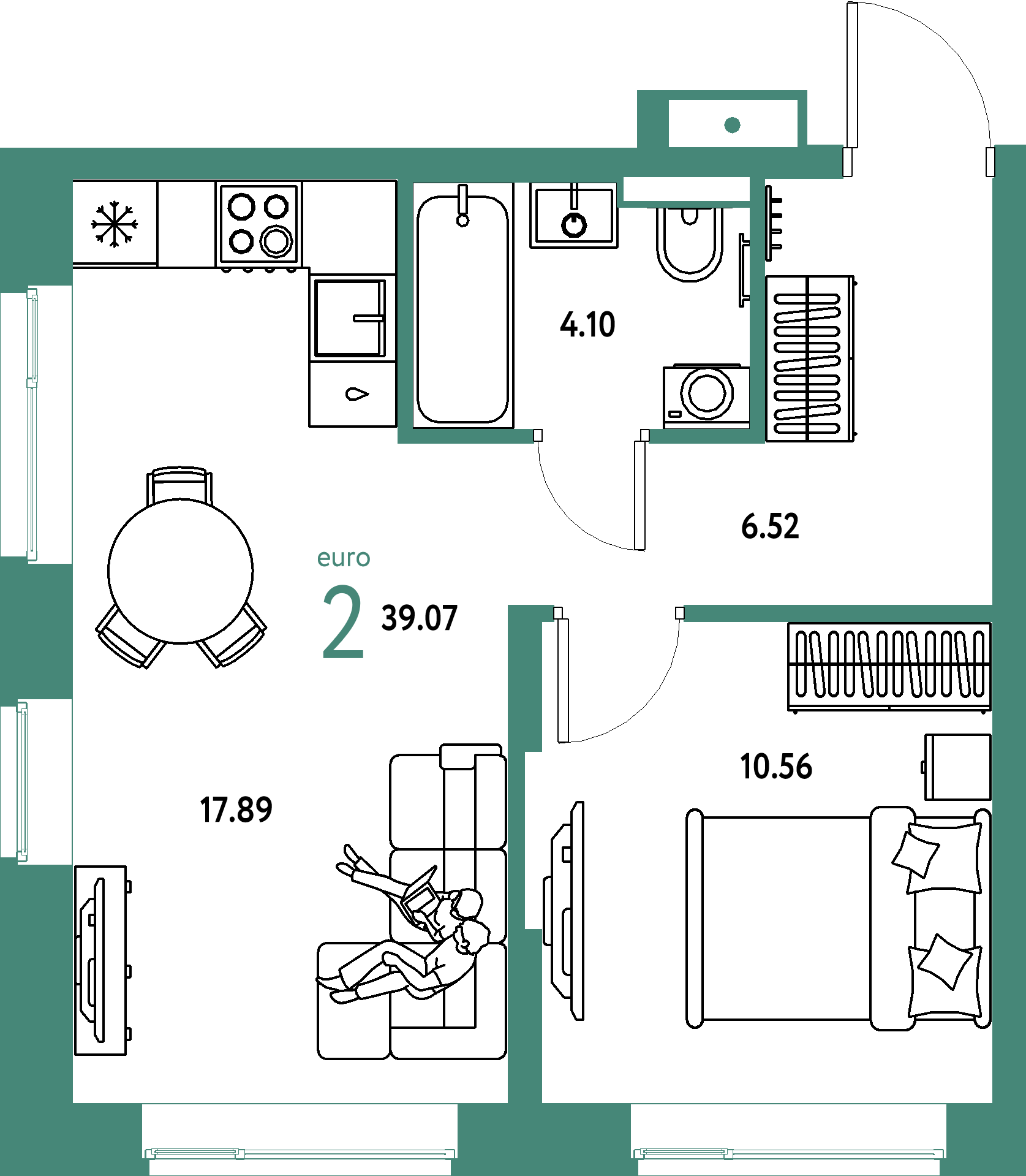 ЖК "Авторский"-2-комнатная 39.07 м²
