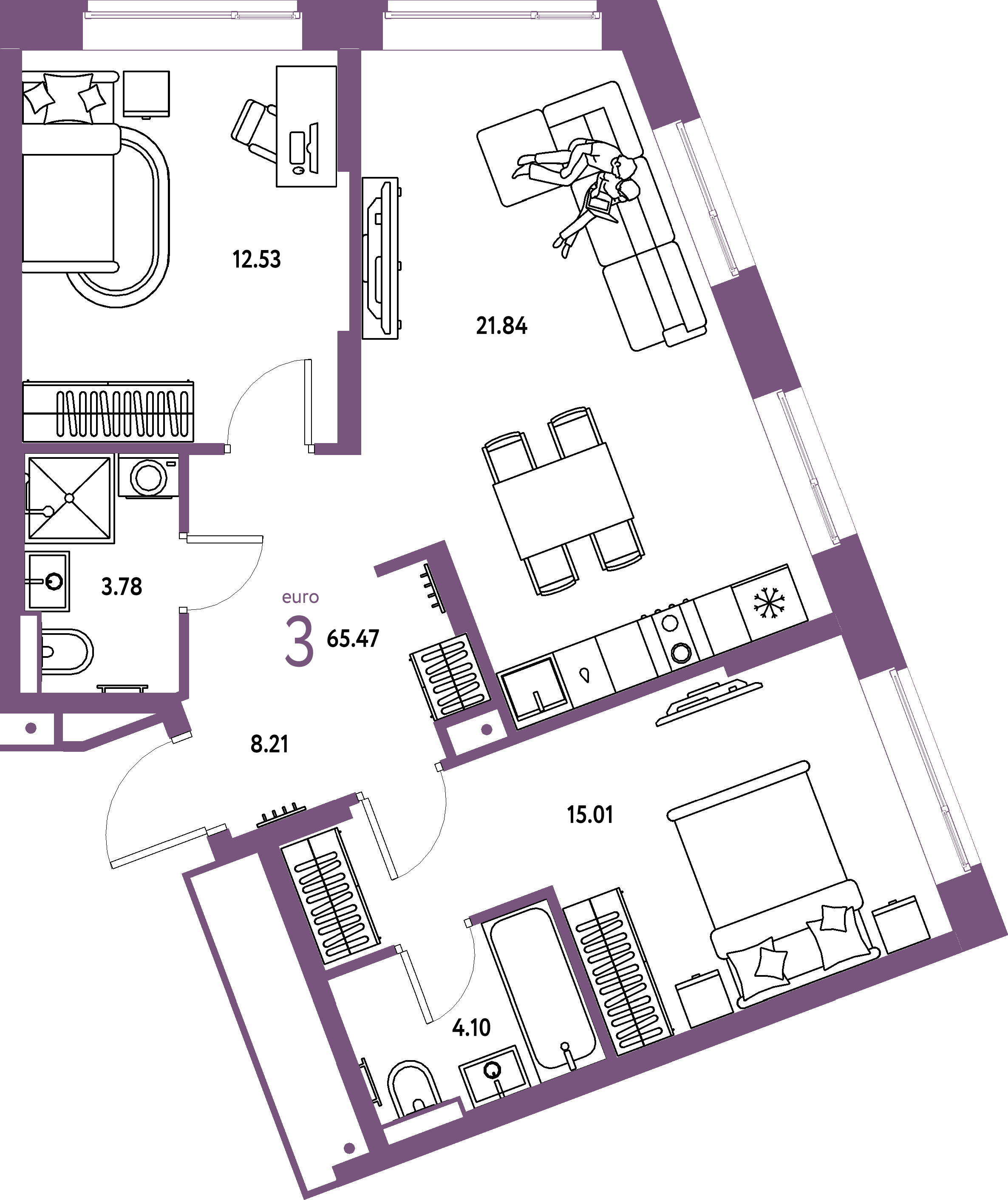 Купить 3-комнатную квартиру 65.47м², этаж №3 кв №18 в ЖК 