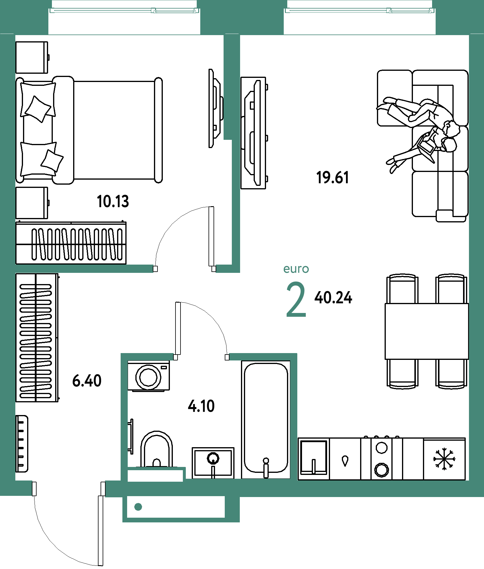 Купить 2-комнатную квартиру 40.24м², этаж №3 кв №19 в ЖК 