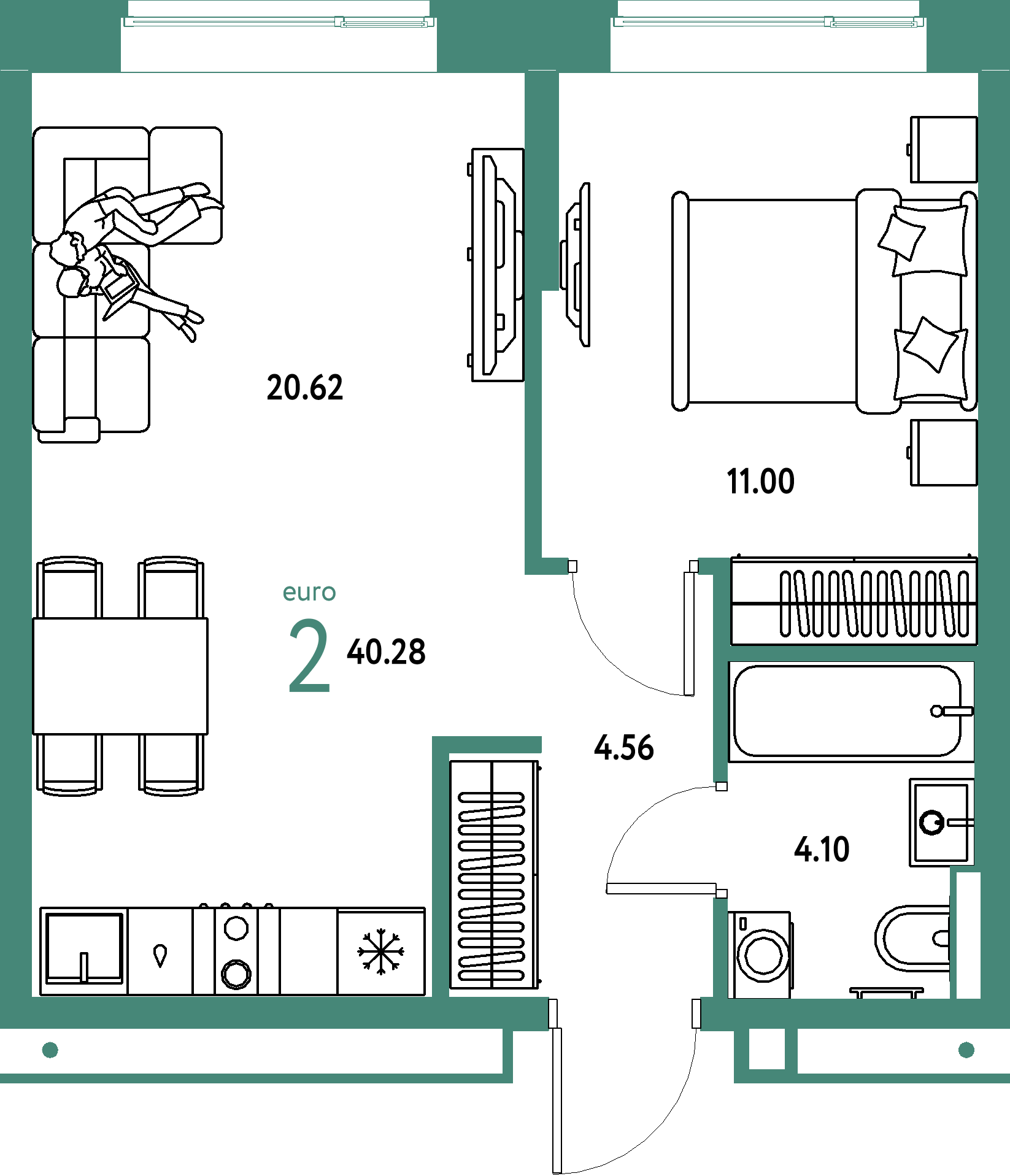 Купить 2-комнатную квартиру 40.28м², этаж №4 кв №27 в ЖК 