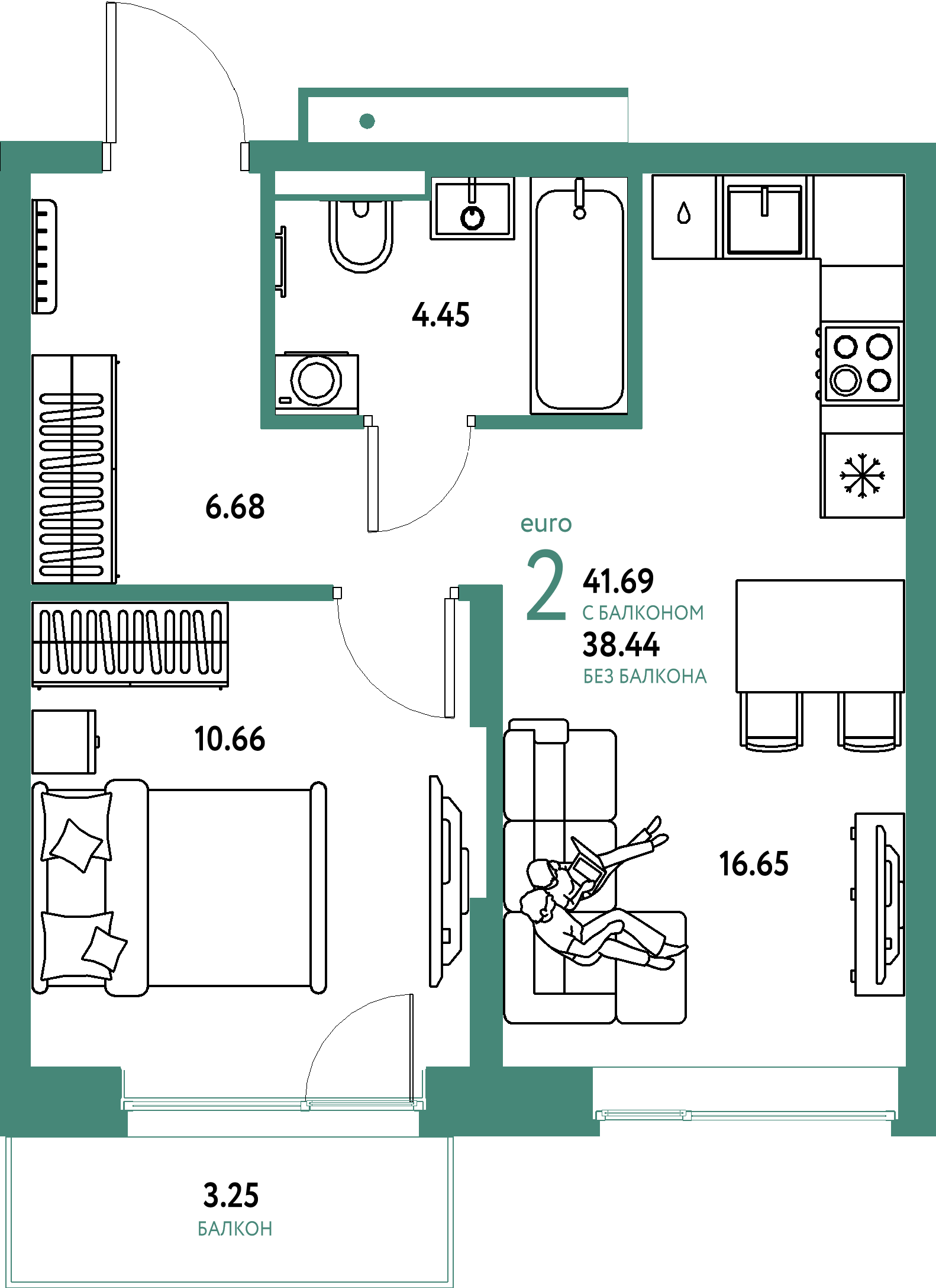 ЖК "Авторский"-2-комнатная 41.69 м²