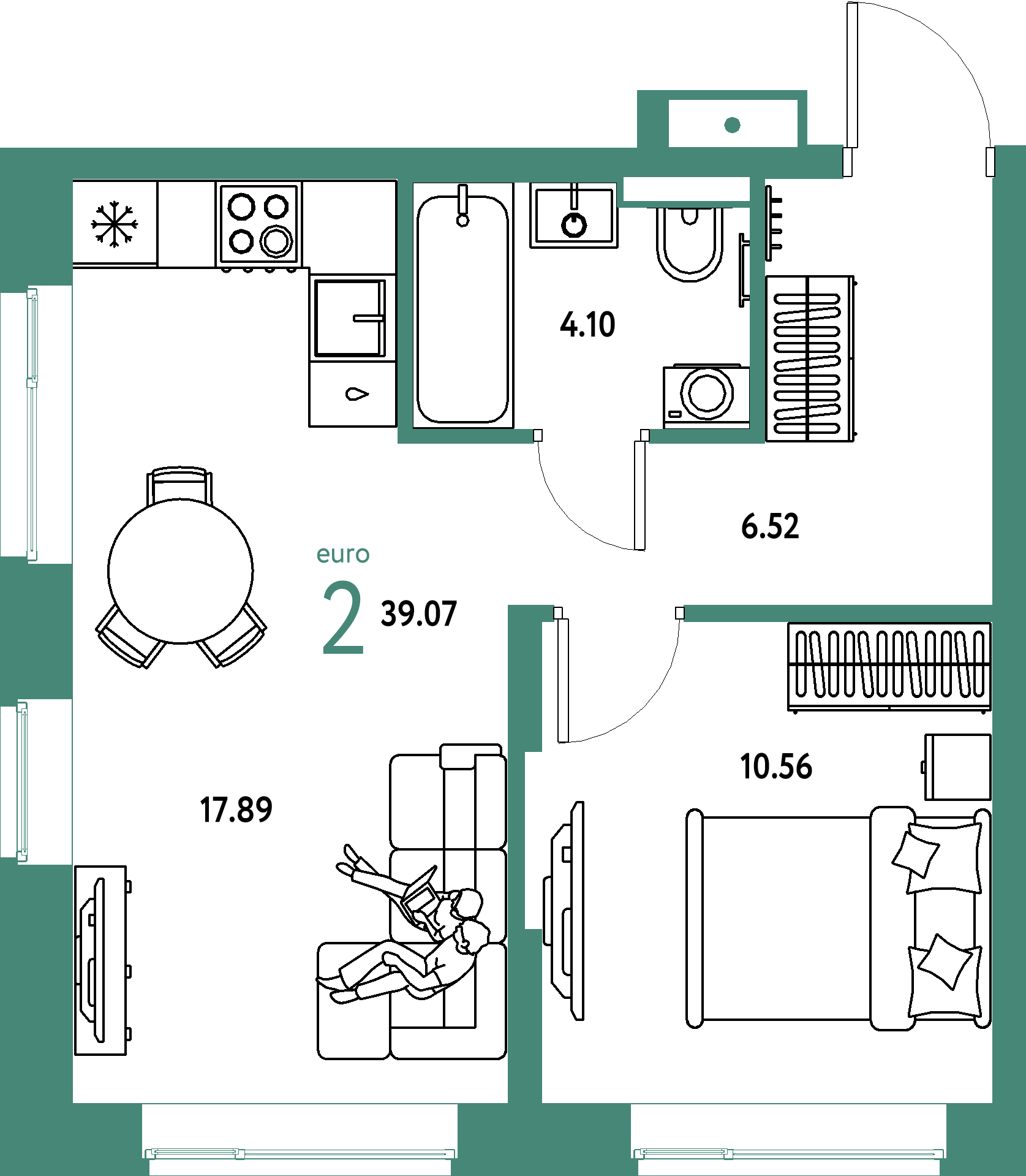 ЖК "Авторский"-2-комнатная 39.07 м²