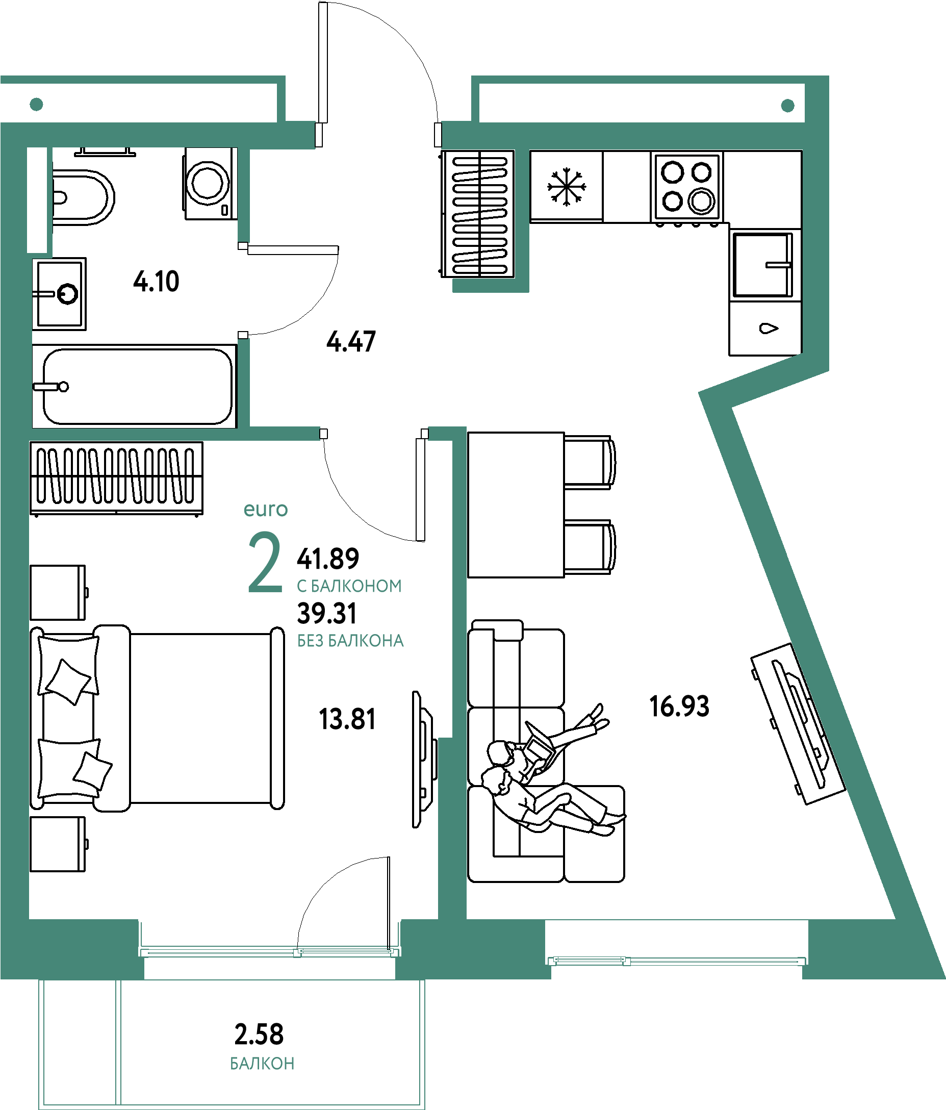 ЖК "Авторский"-2-комнатная 41.89 м²