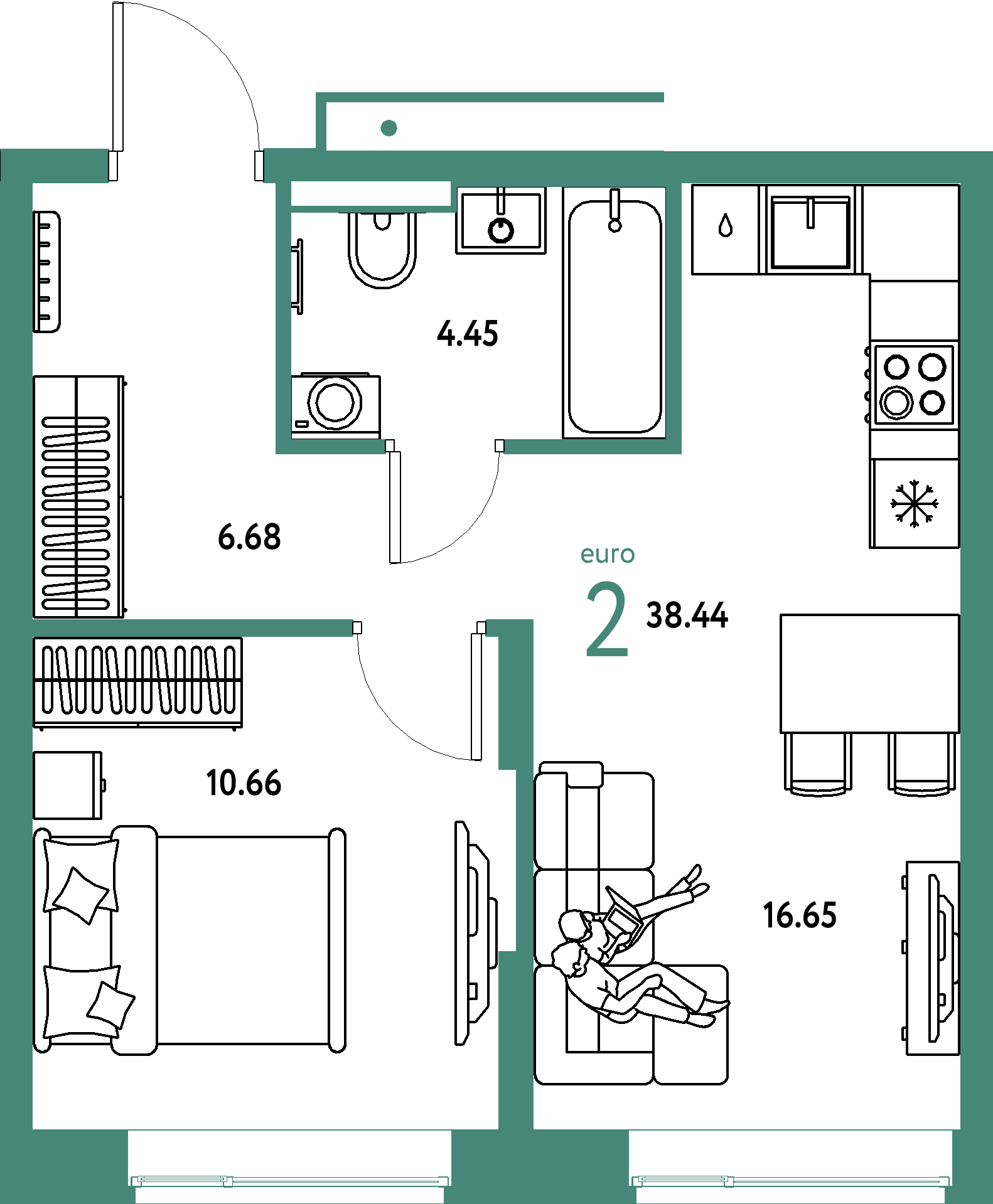 ЖК "Авторский"-2-комнатная 38.44 м²