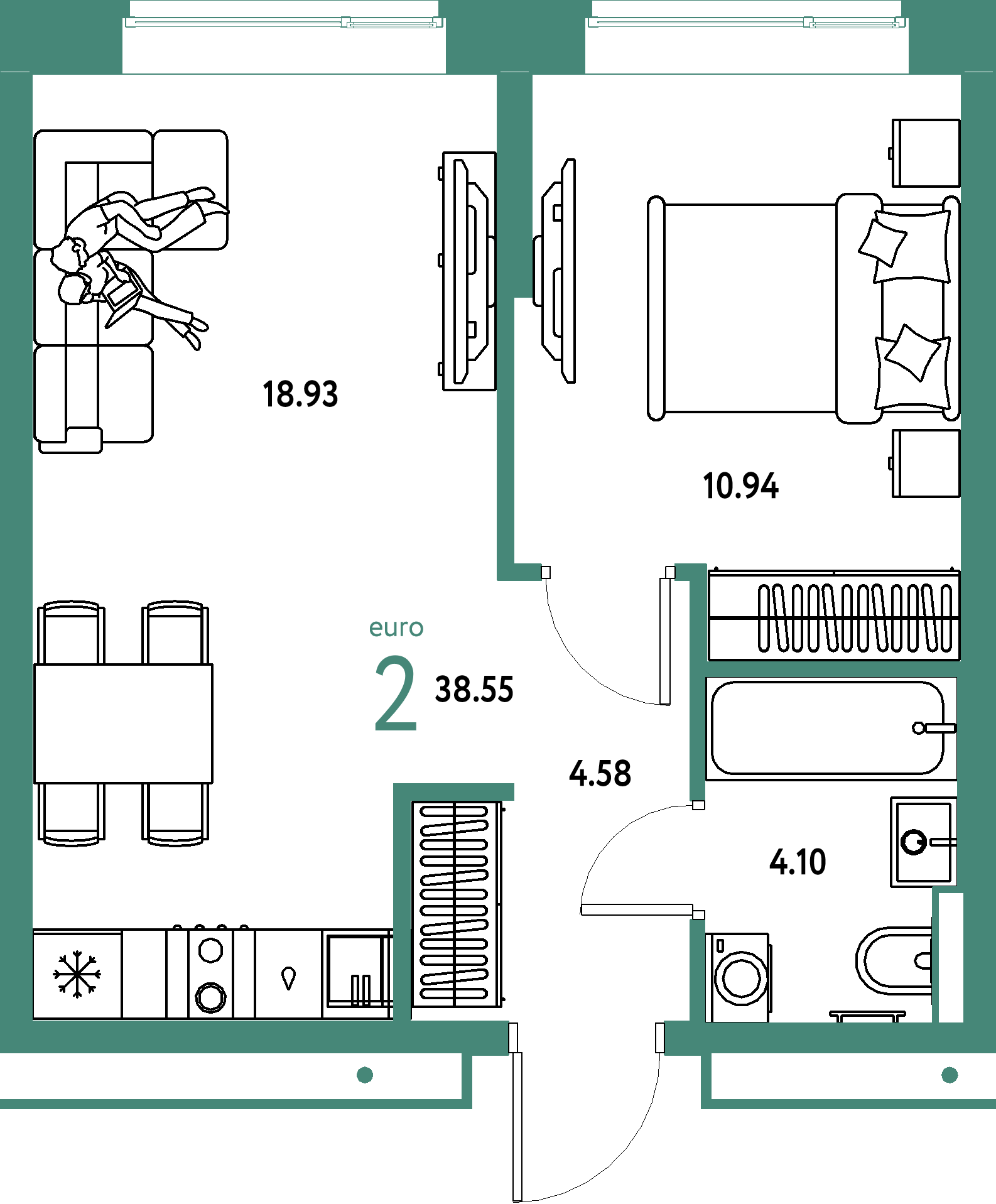 Купить 2-комнатную квартиру 38.55м², этаж №6 кв №45 в ЖК 