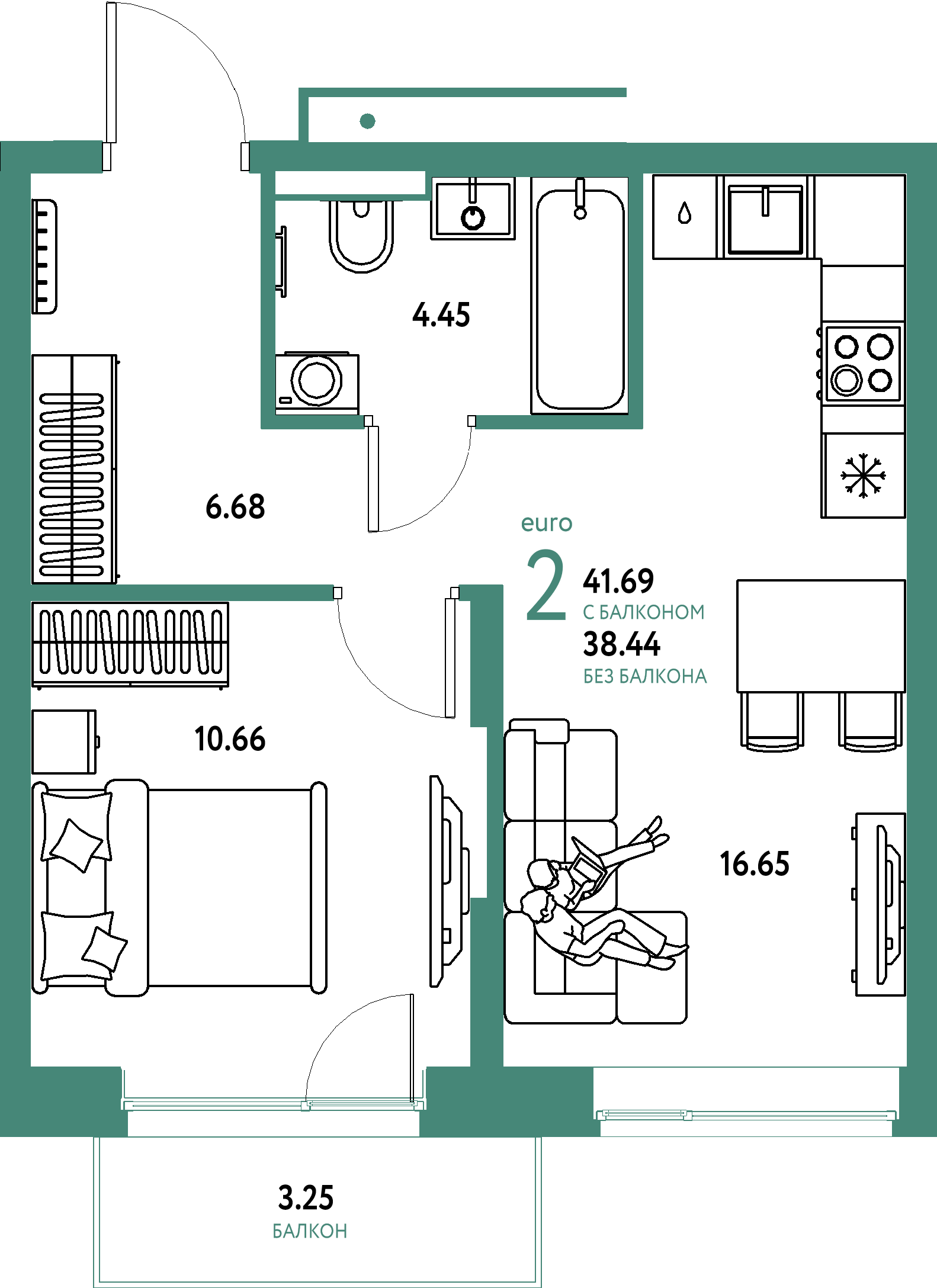 ЖК "Авторский"-2-комнатная 41.69 м²