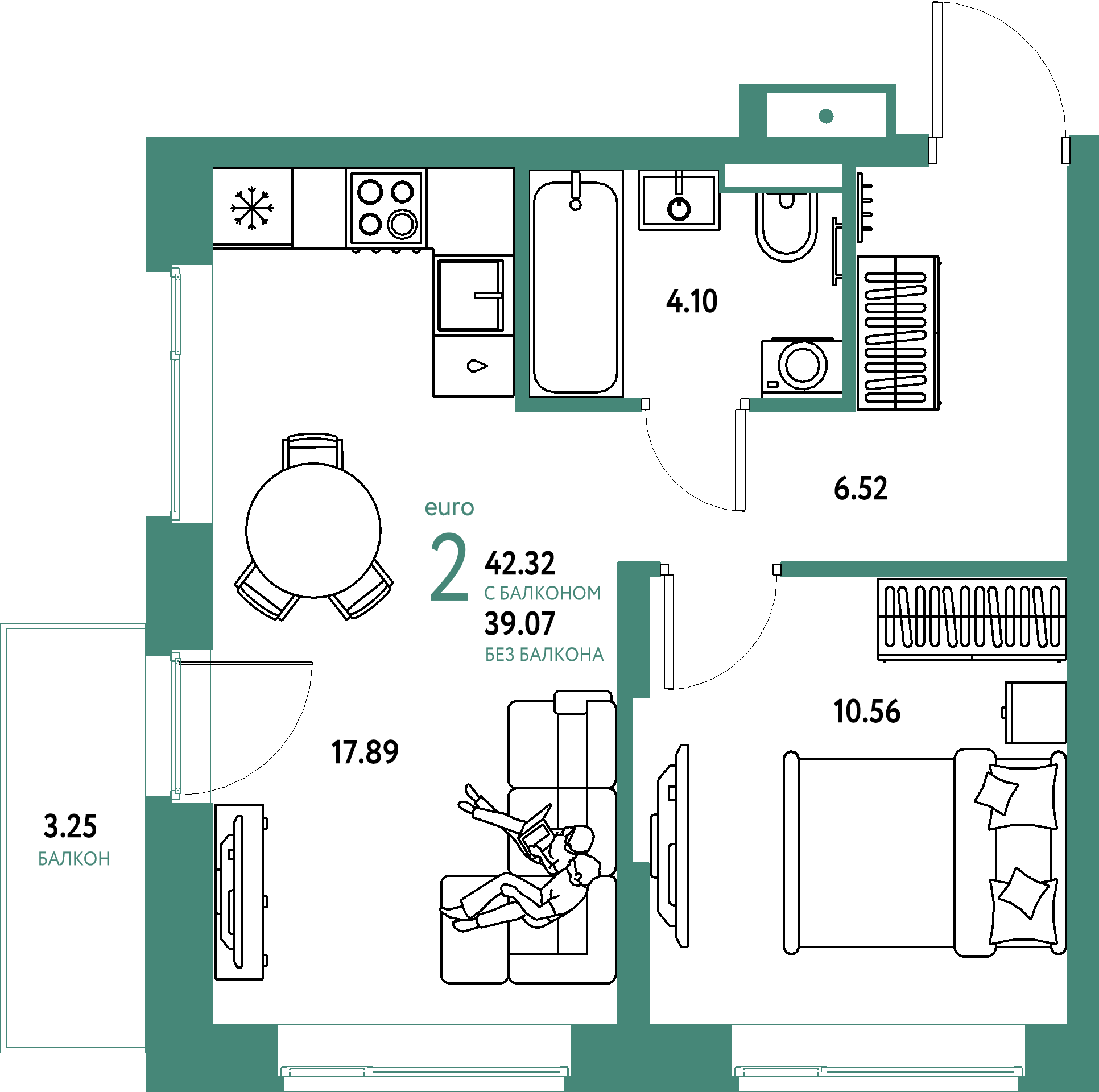 ЖК "Авторский"-2-комнатная 42.32 м²