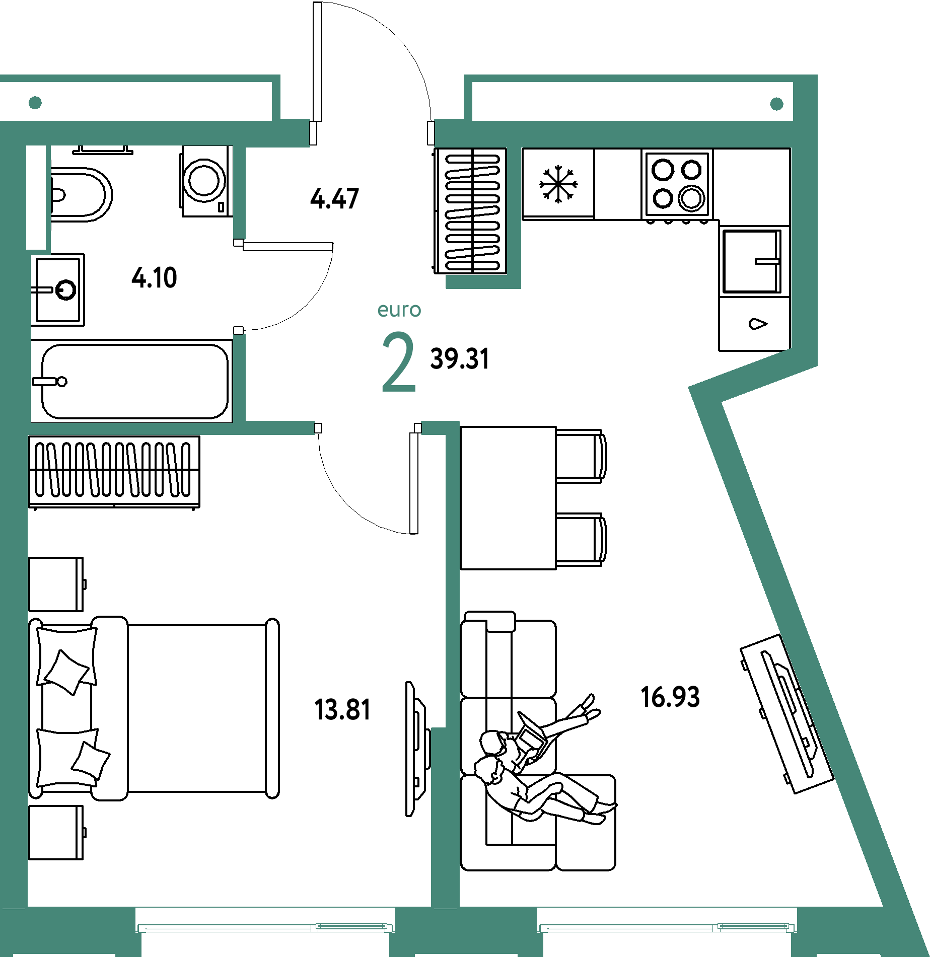 ЖК "Авторский"-2-комнатная 39.31 м²