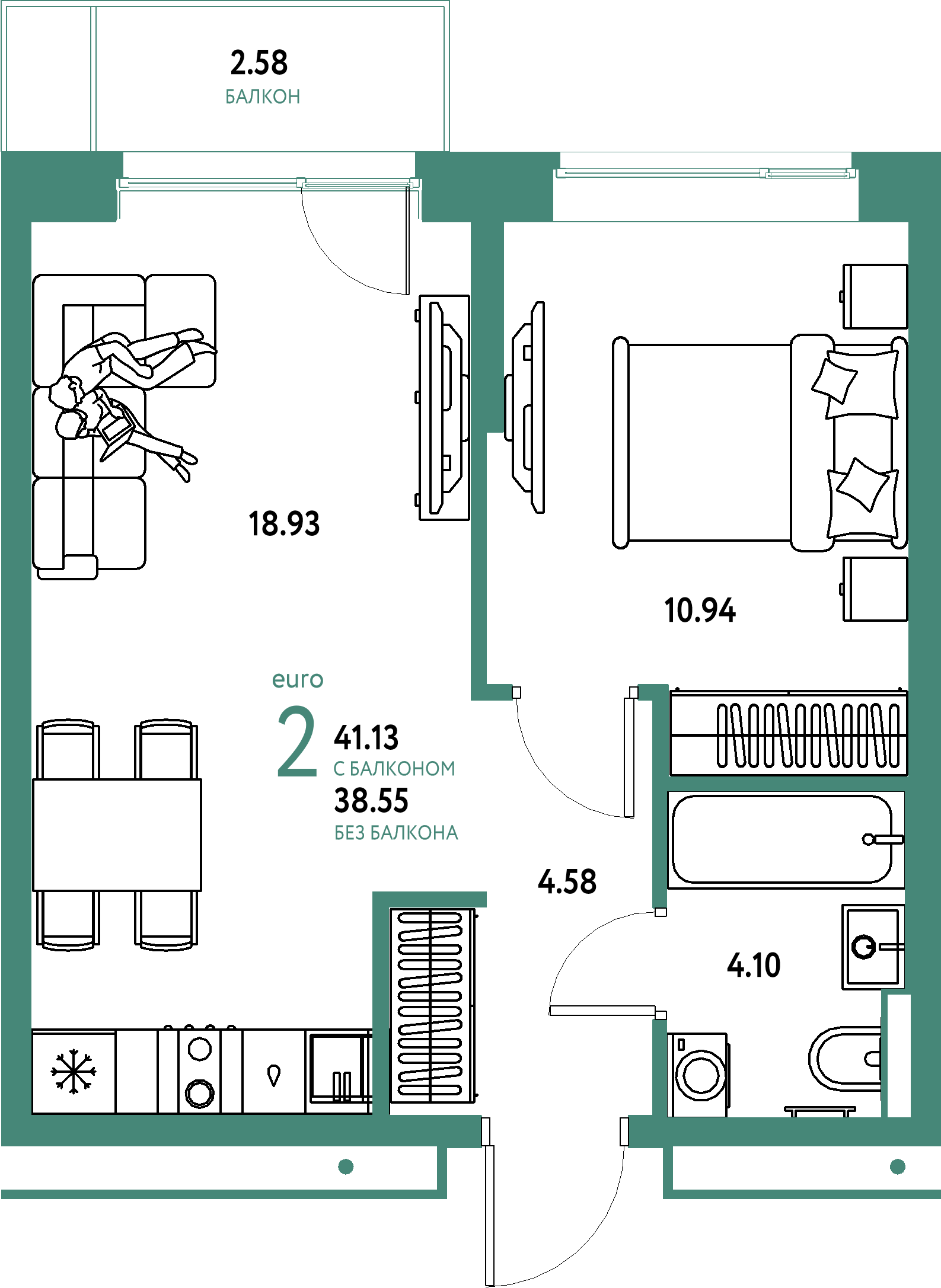 ЖК "Авторский"-2-комнатная 41.13 м²
