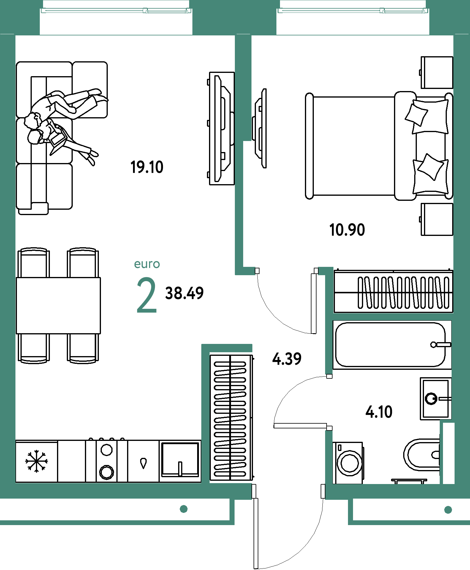 Купить 2-комнатную квартиру 38.49м², этаж №9 кв №75 в ЖК 