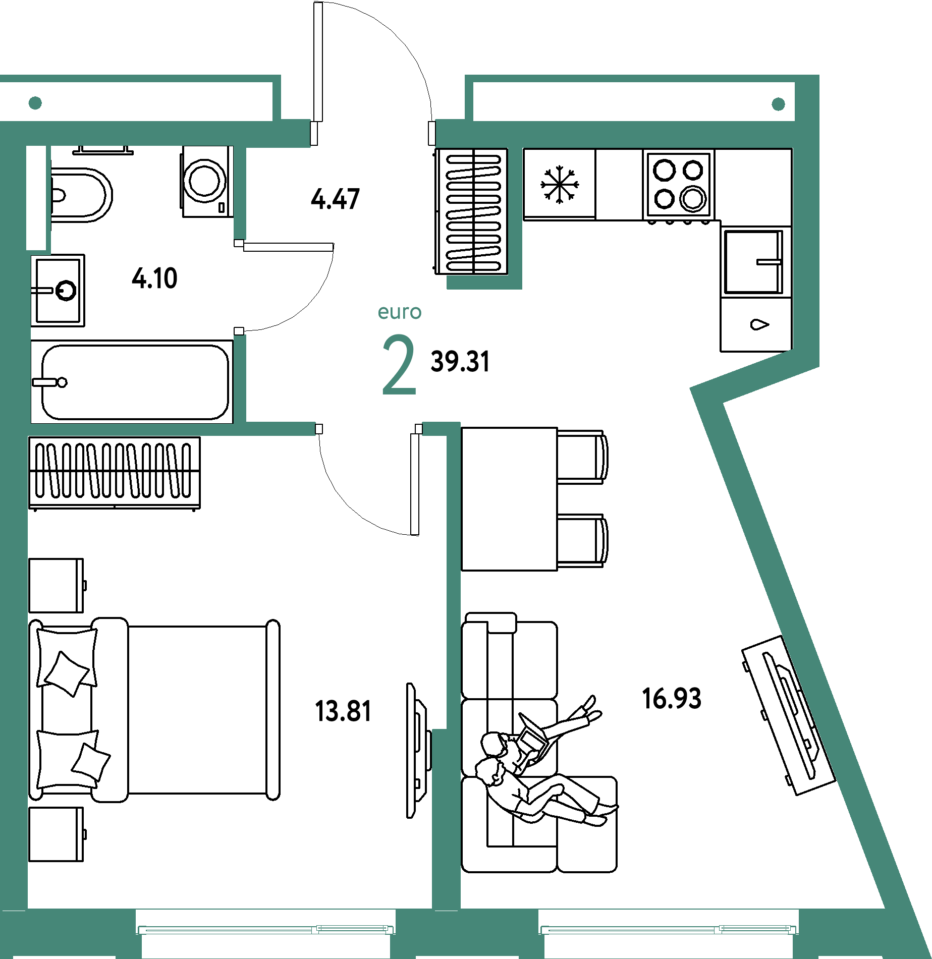 ЖК "Авторский"-2-комнатная 39.31 м²