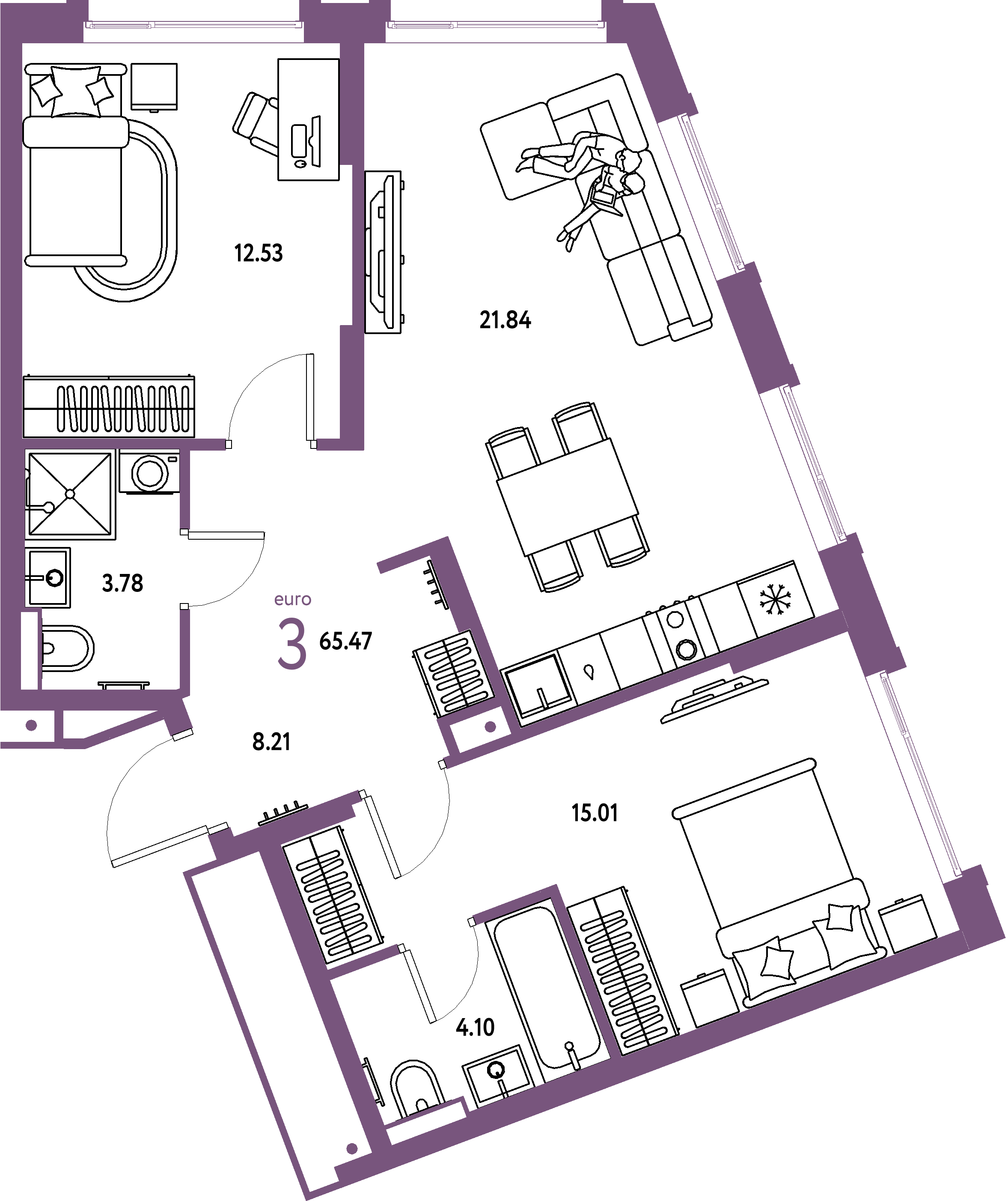ЖК "Авторский"-3-комнатная 65.47 м²