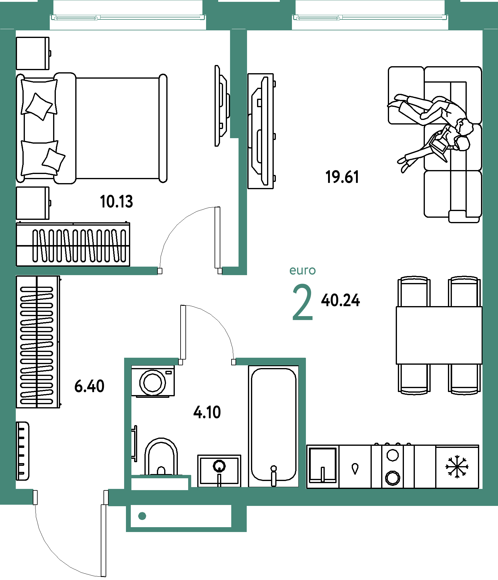 Купить 2-комнатную квартиру 40.24м², этаж №11 кв №94 в ЖК 