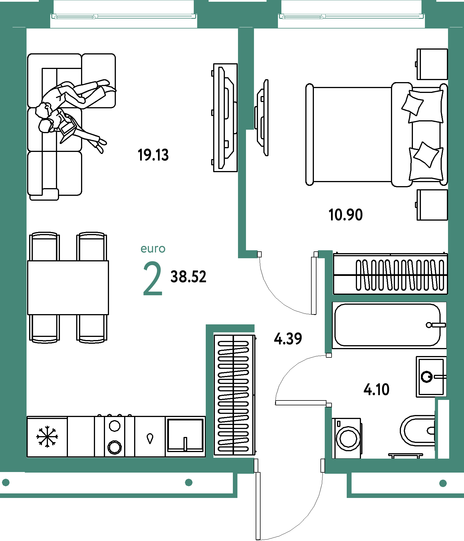 ЖК "Авторский"-2-комнатная 38.52 м²