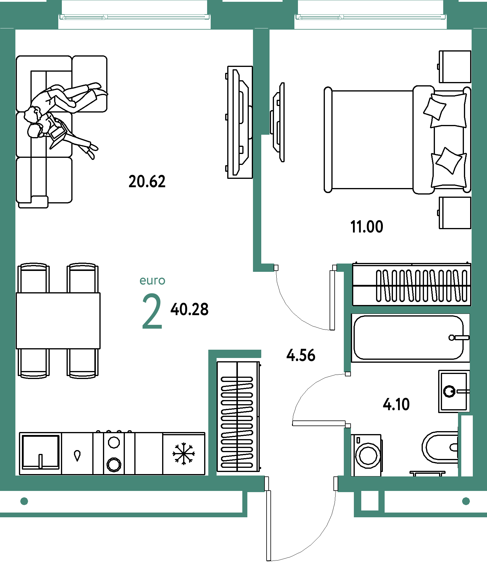 ЖК "Авторский"-2-комнатная 40.28 м²