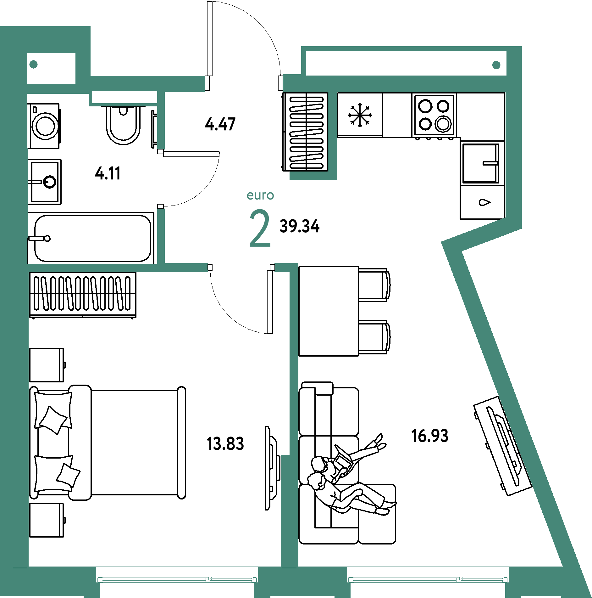 ЖК "Авторский"-2-комнатная 39.34 м²