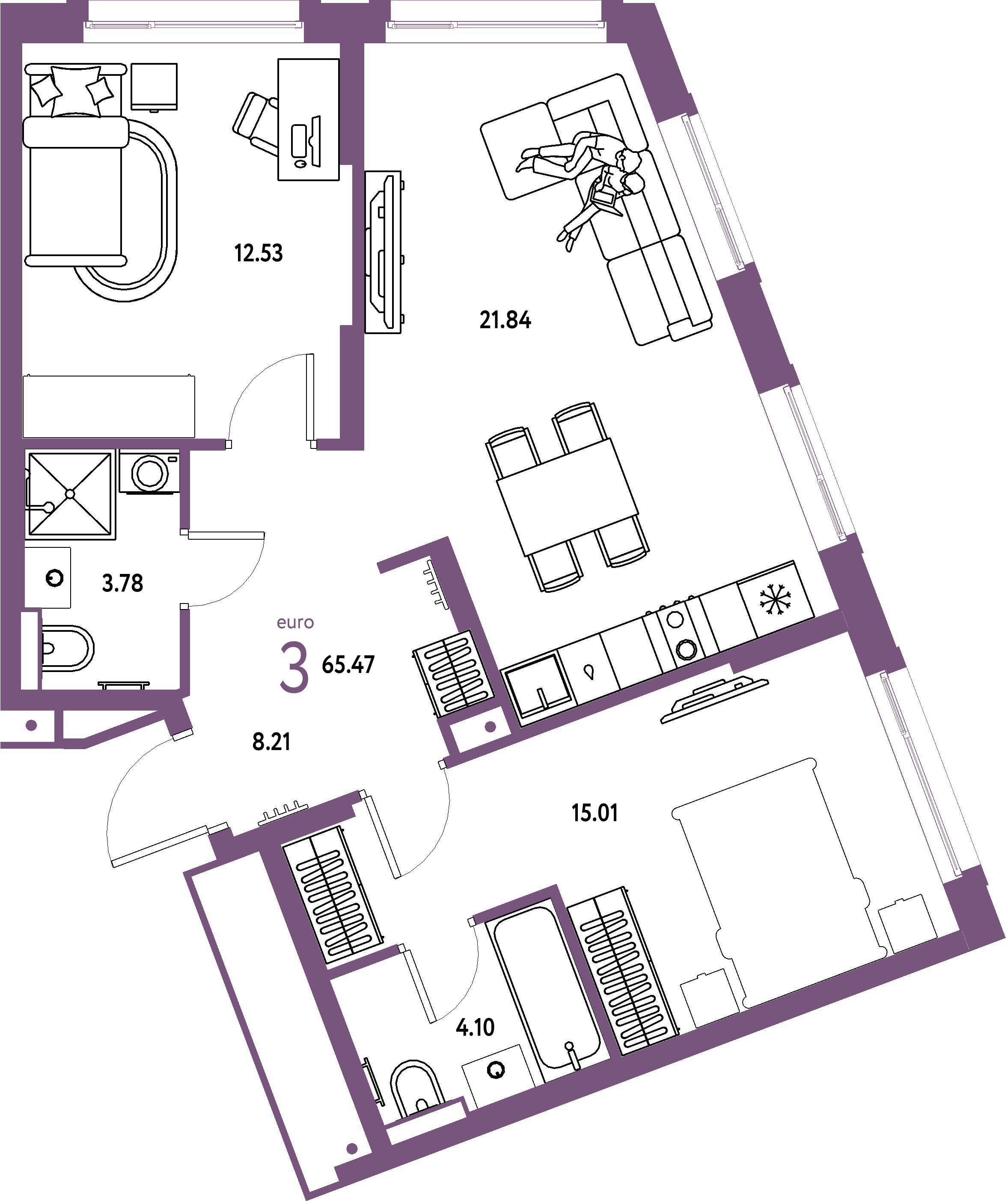 Купить 3-комнатную квартиру 65.47м², этаж №13 кв №104 в ЖК 