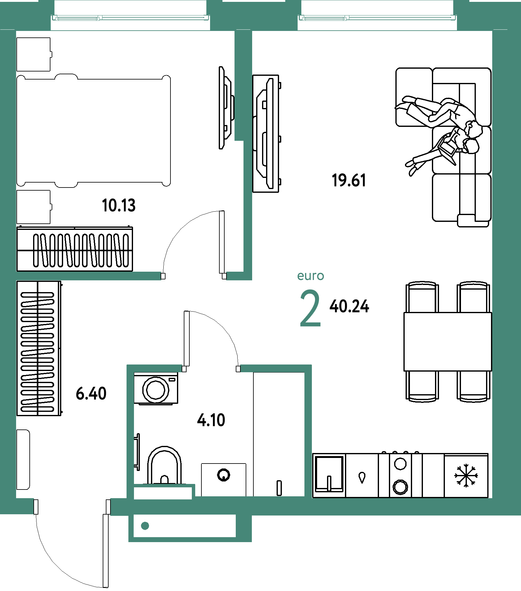 ЖК "Авторский"-2-комнатная 40.24 м²