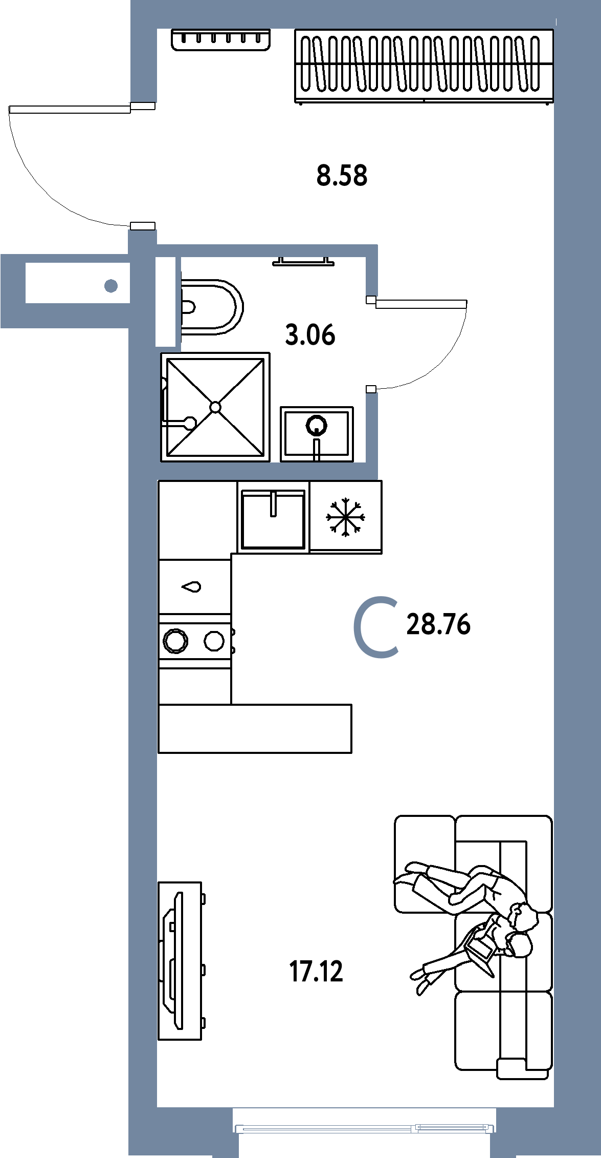 Купить Студию 28.76м², этаж №13 кв №106 в ЖК 