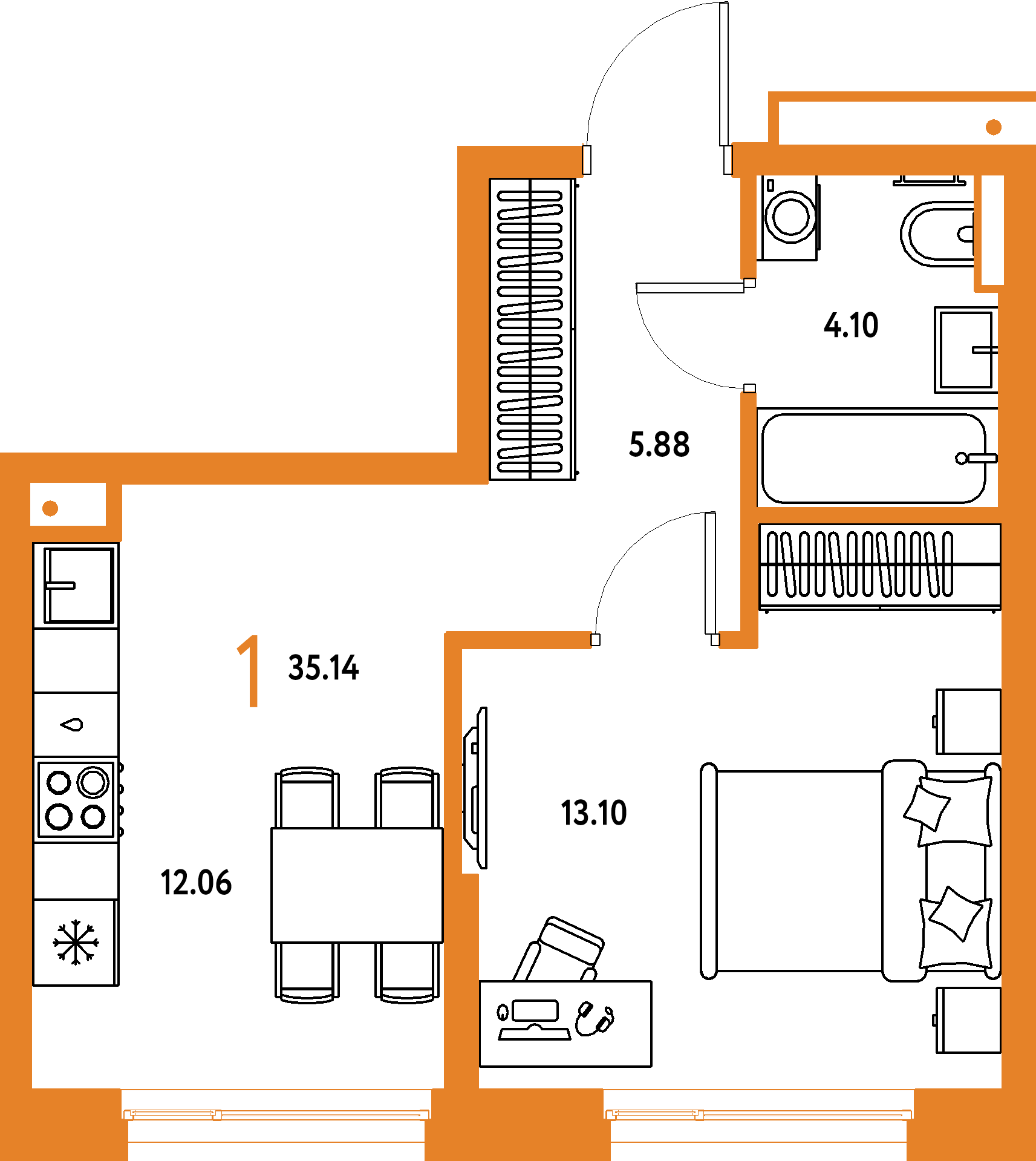 Купить 1-комнатную квартиру 35.14м², этаж №2 кв №111 в ЖК 