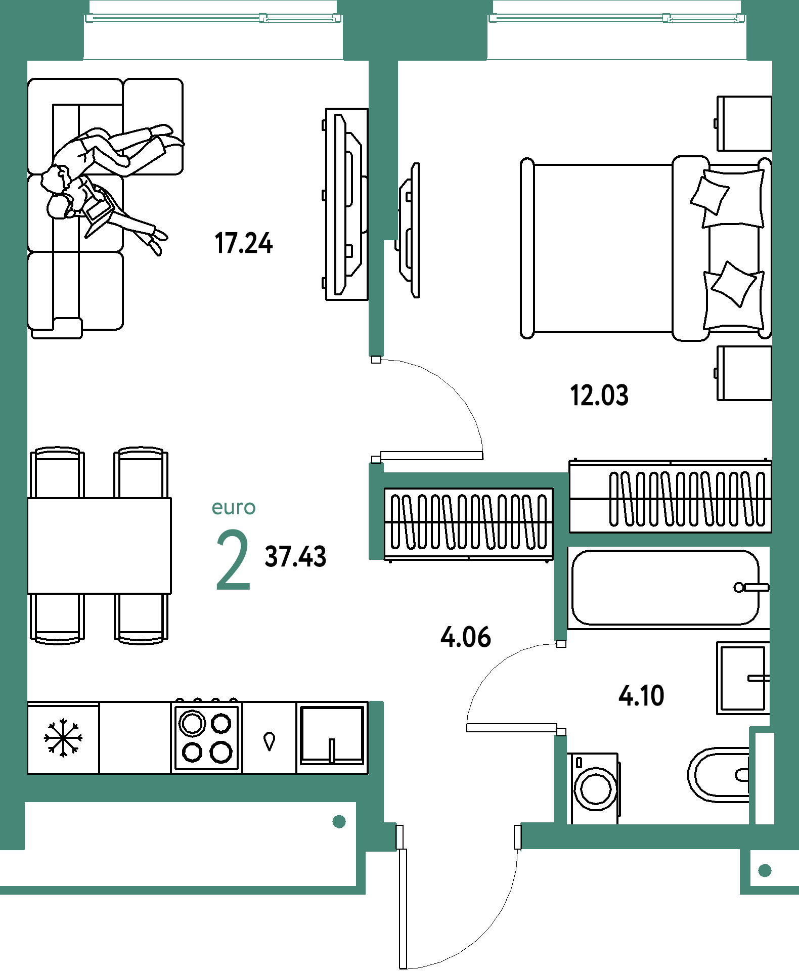 ЖК "Авторский"-2-комнатная 37.43 м²