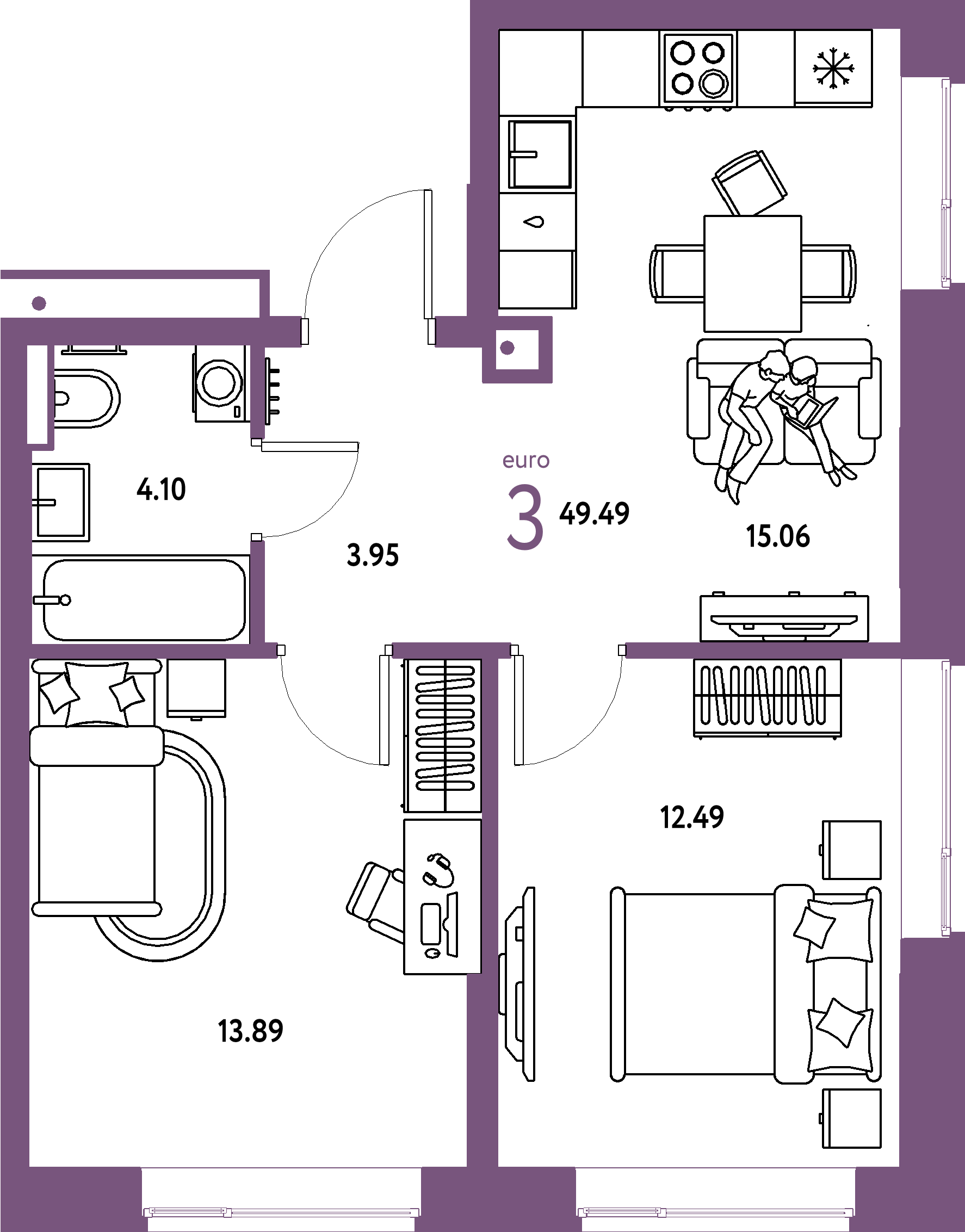 ЖК "Авторский"-3-комнатная 49.49 м²