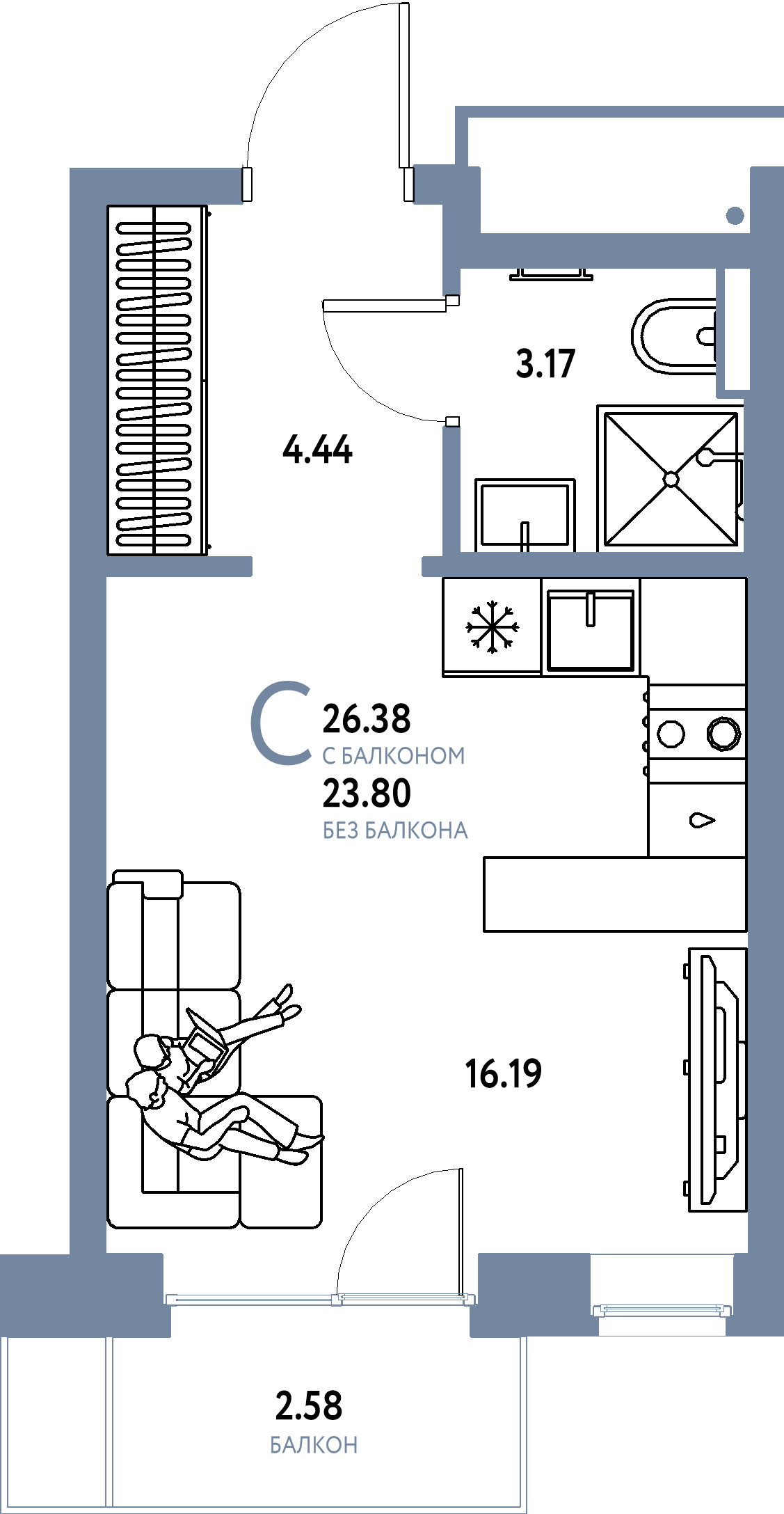 ЖК "Авторский"-Студия 26.38 м²