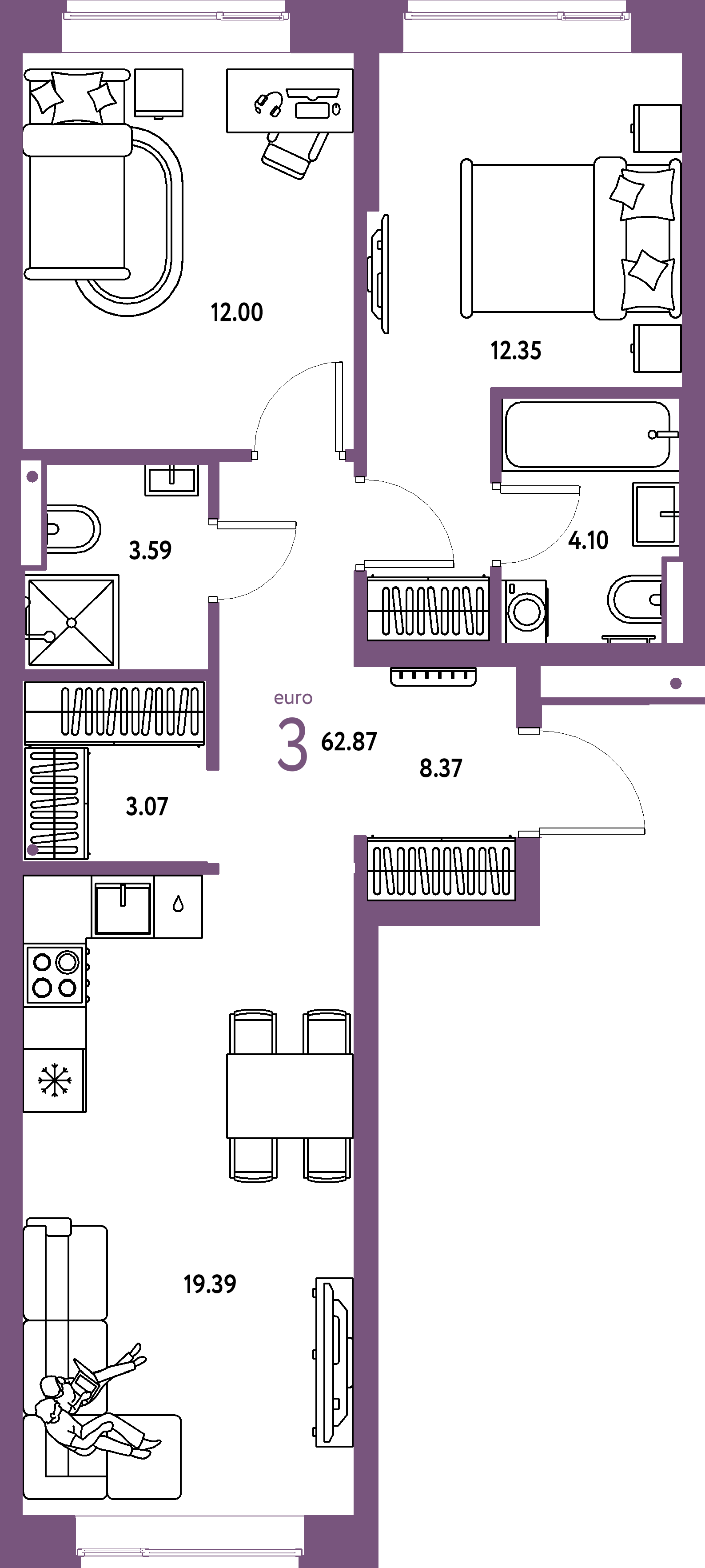 ЖК "Авторский"-3-комнатная 62.87 м²