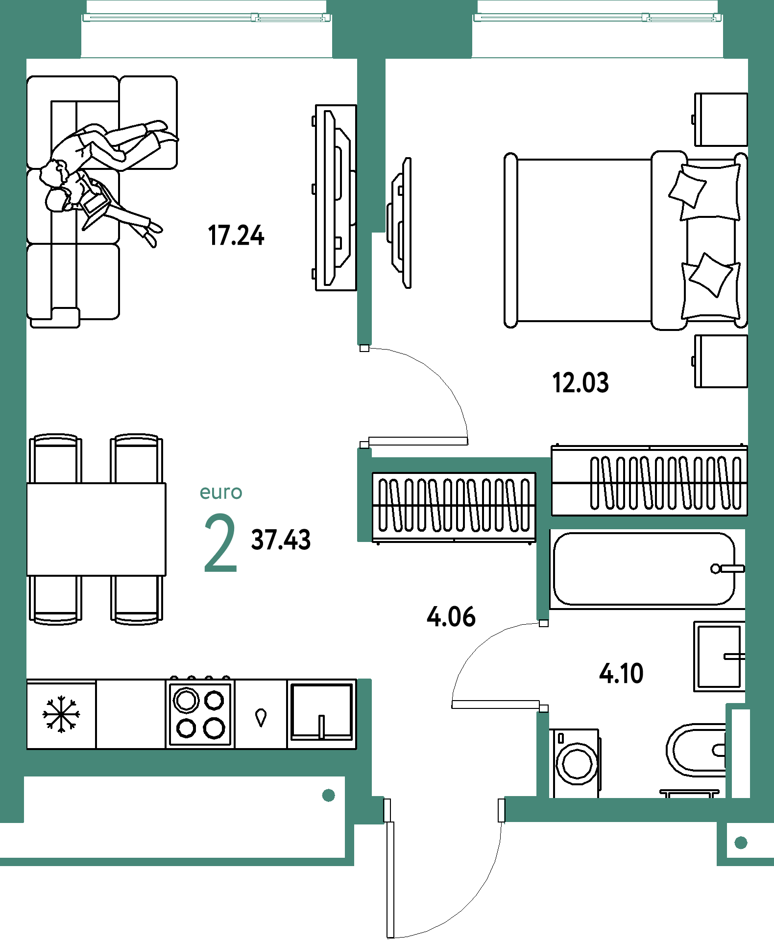 Купить 2-комнатную квартиру 37.43м², этаж №7 кв №165 в ЖК 