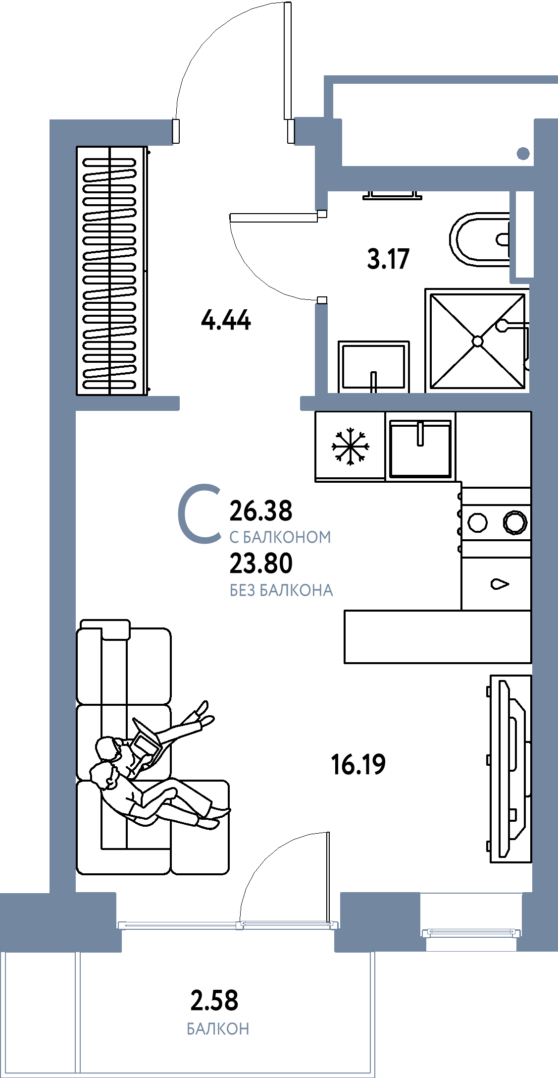 ЖК "Авторский"-Студия 26.38 м²