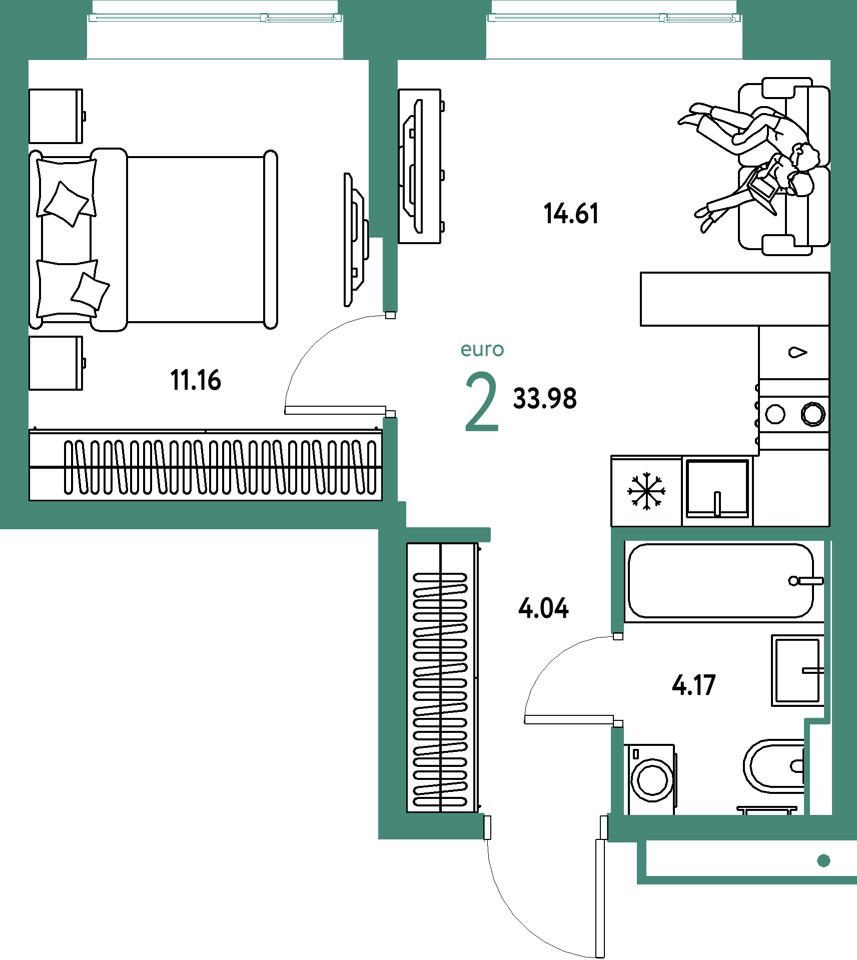 ЖК "Авторский"-2-комнатная 33.98 м²