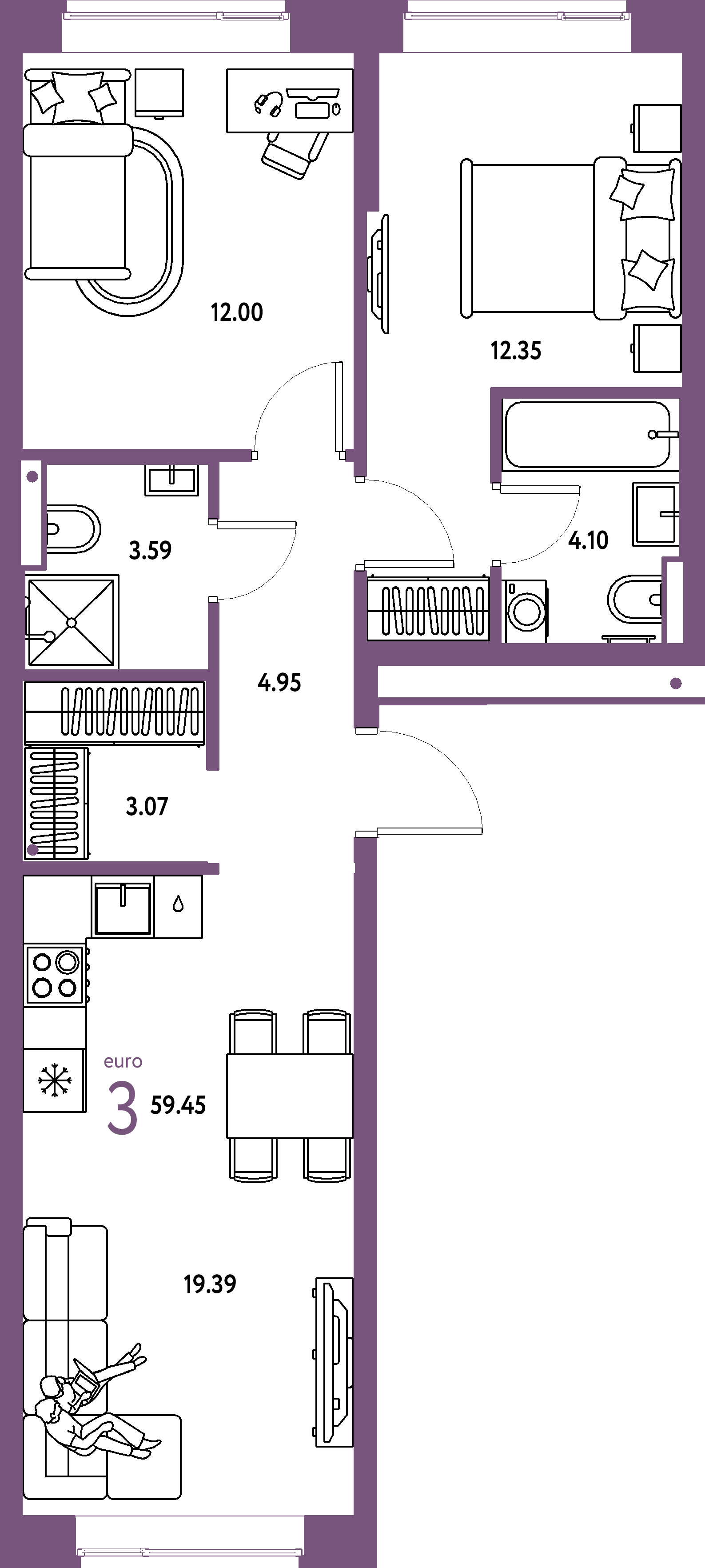 ЖК "Авторский"-3-комнатная 59.45 м²