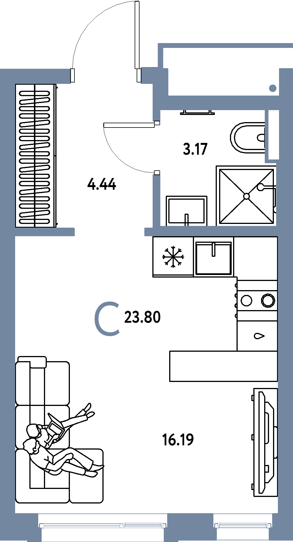 Купить Студию 23.8м², этаж №13 кв №217 в ЖК 