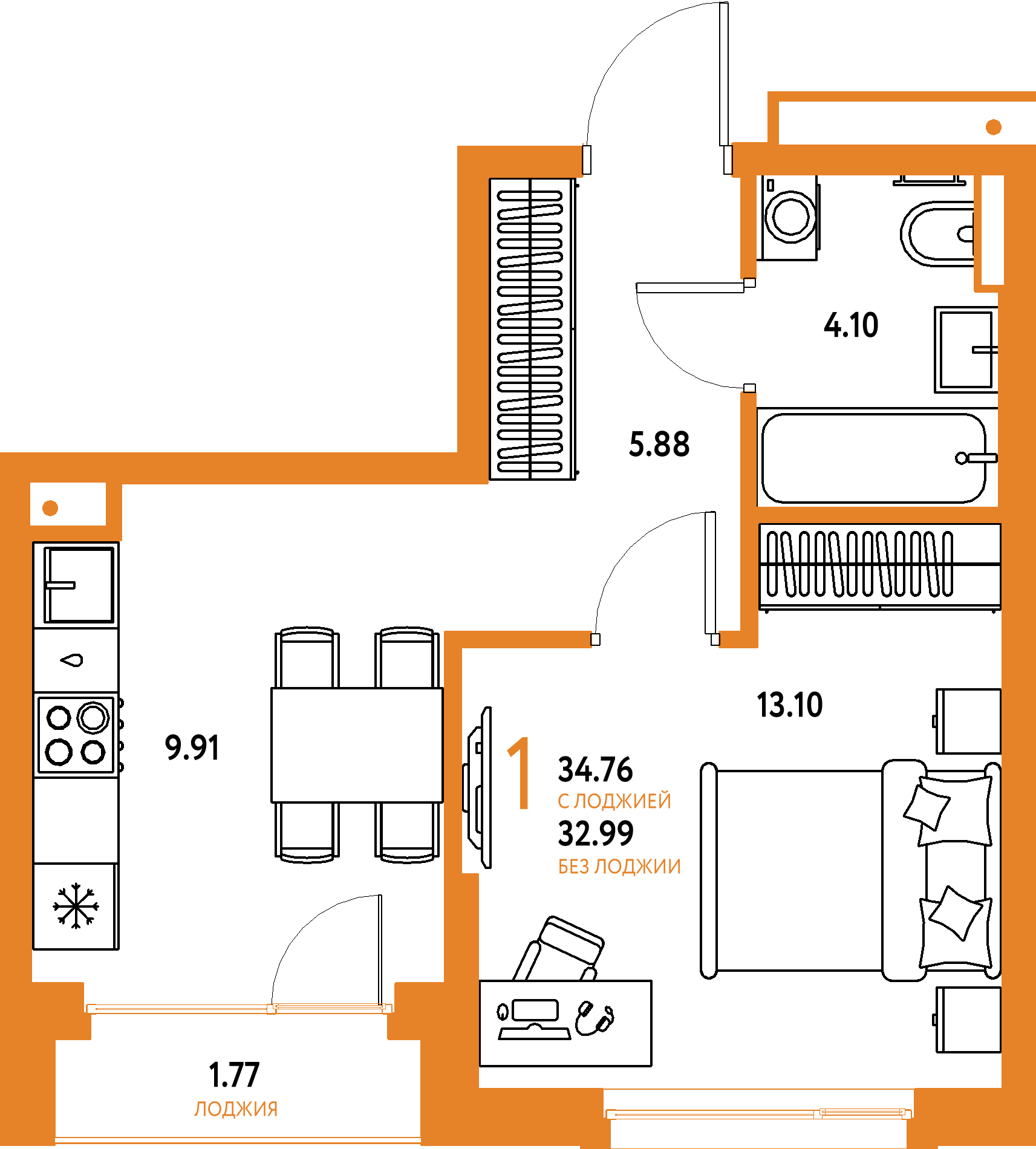 ЖК "Авторский"-1-комнатная 34.76 м²