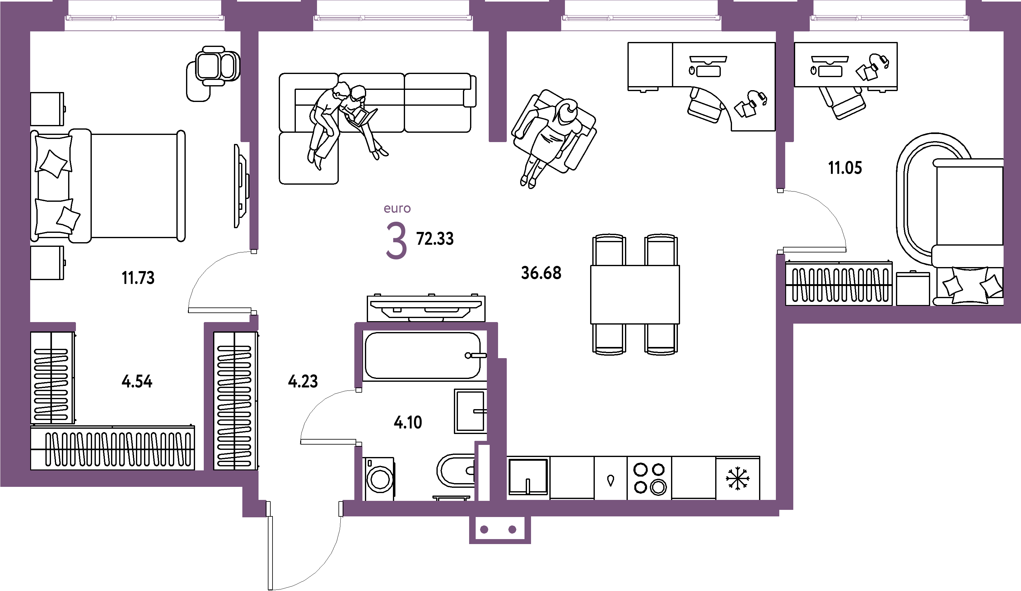 ЖК "Авторский"-3-комнатная 72.33 м²
