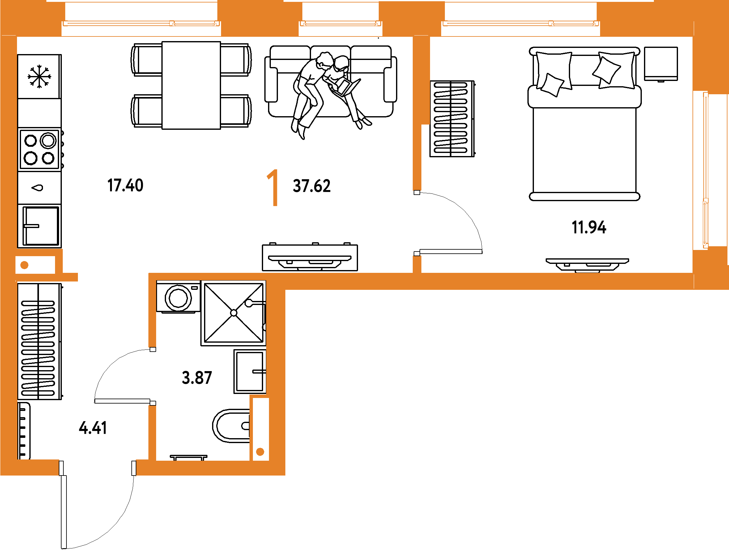 ЖК "Авторский"-1-комнатная 37.62 м²