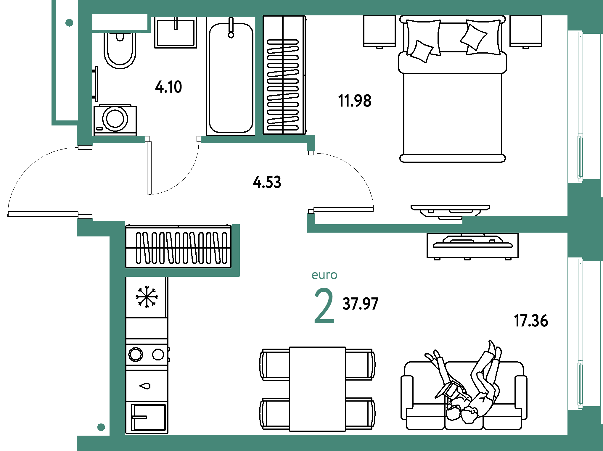 ЖК "Авторский"-2-комнатная 37.97 м²