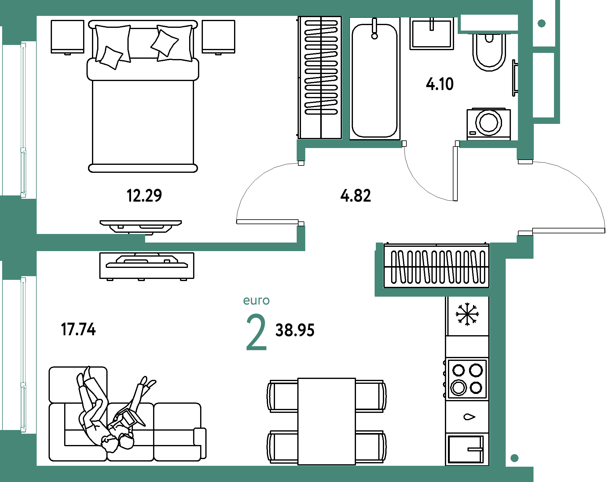ЖК "Авторский"-2-комнатная 38.95 м²