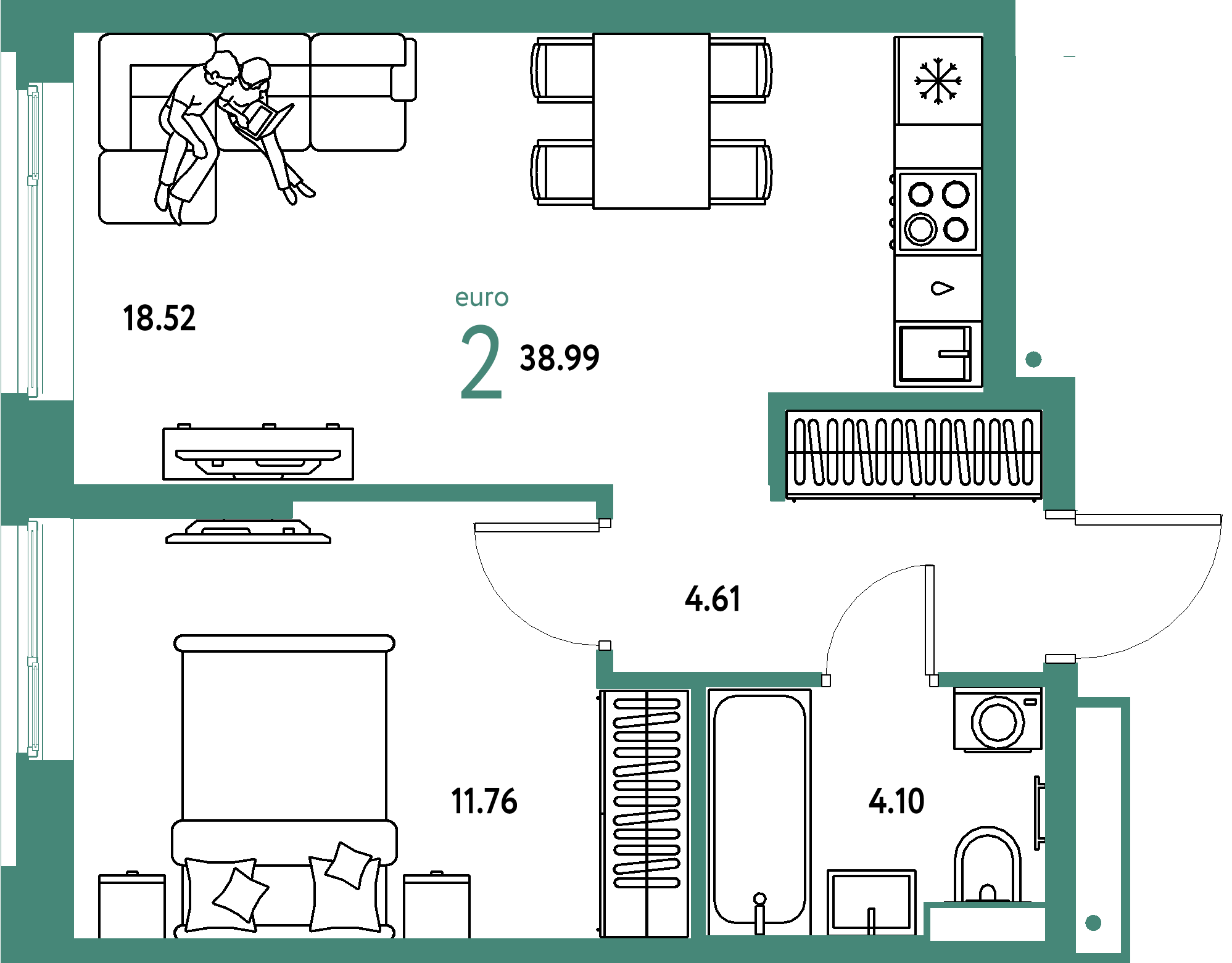 ЖК "Авторский"-2-комнатная 38.99 м²