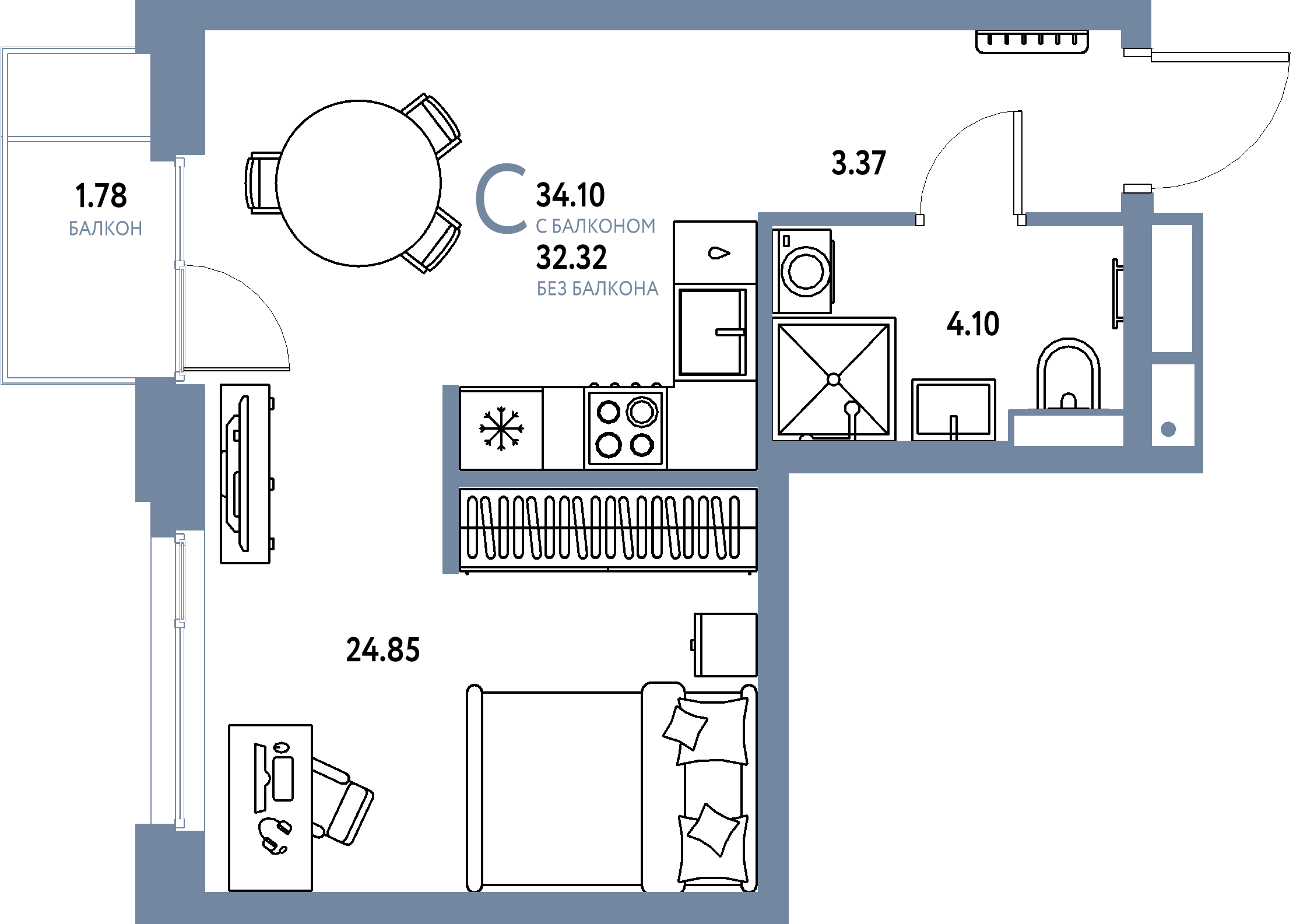 ЖК "Авторский"-Студия 34.1 м²