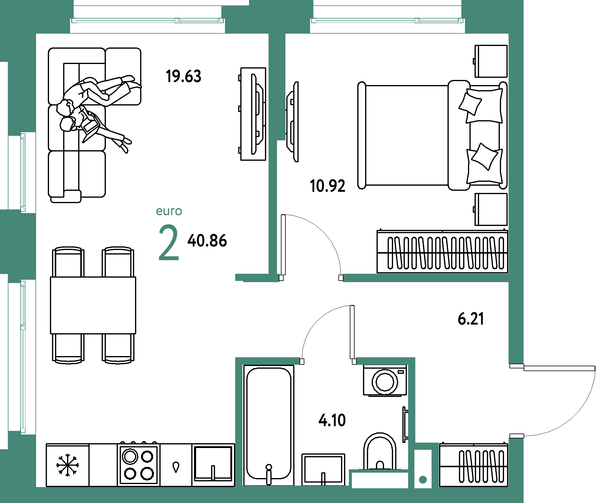 ЖК "Авторский"-2-комнатная 40.86 м²