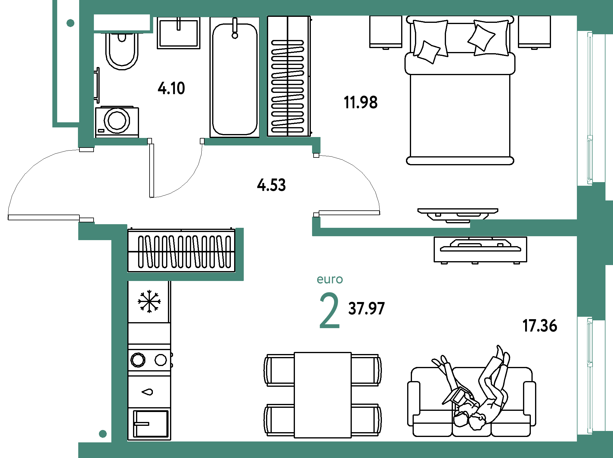 ЖК "Авторский"-2-комнатная 37.97 м²