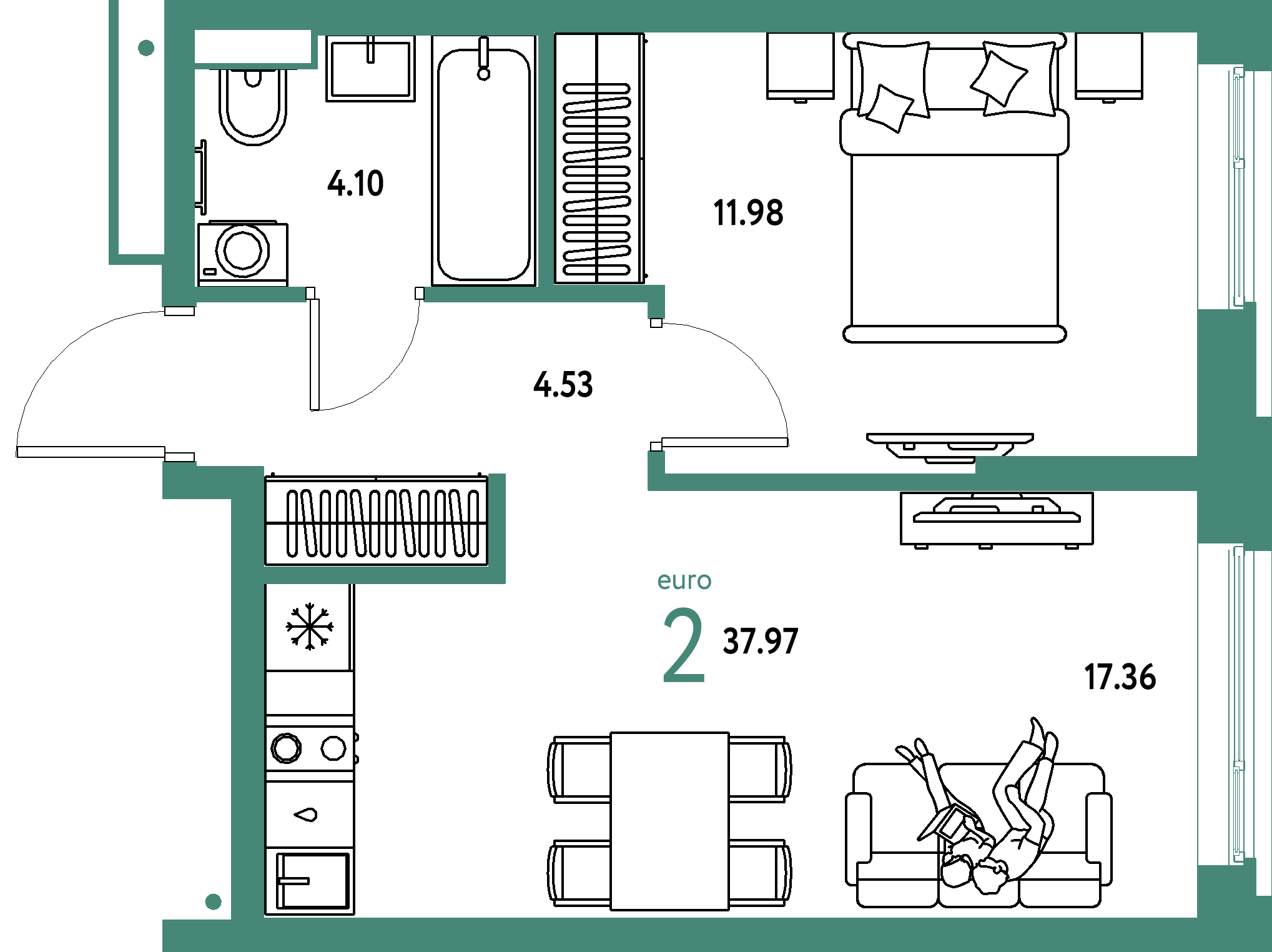 ЖК "Авторский"-2-комнатная 37.97 м²