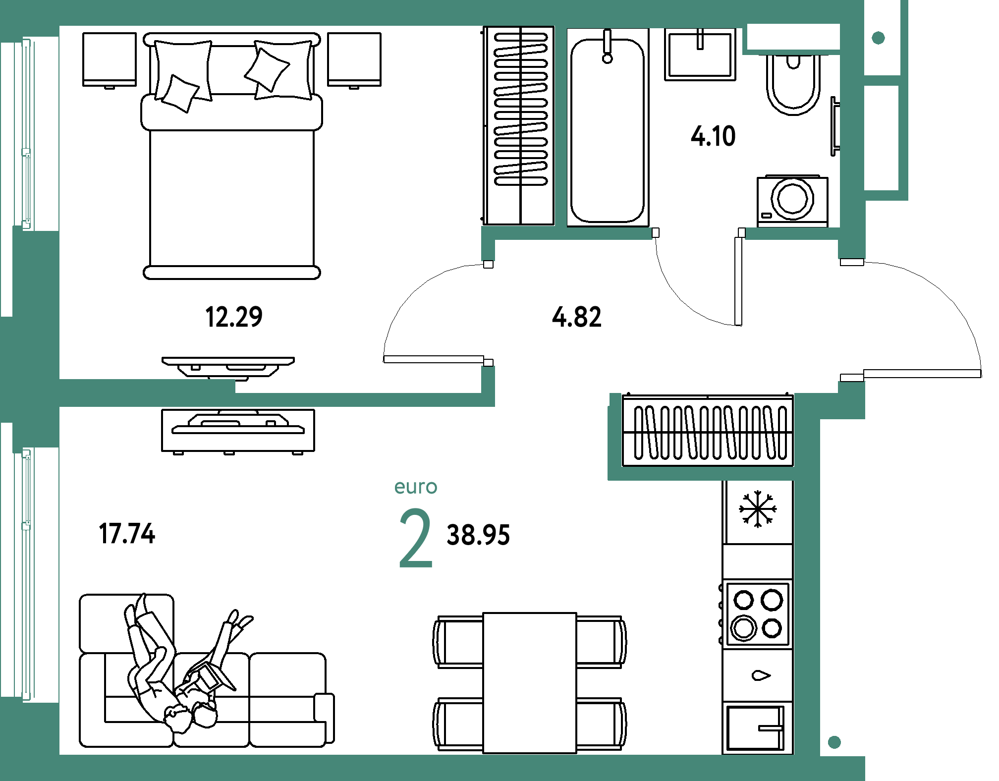 ЖК "Авторский"-2-комнатная 38.95 м²