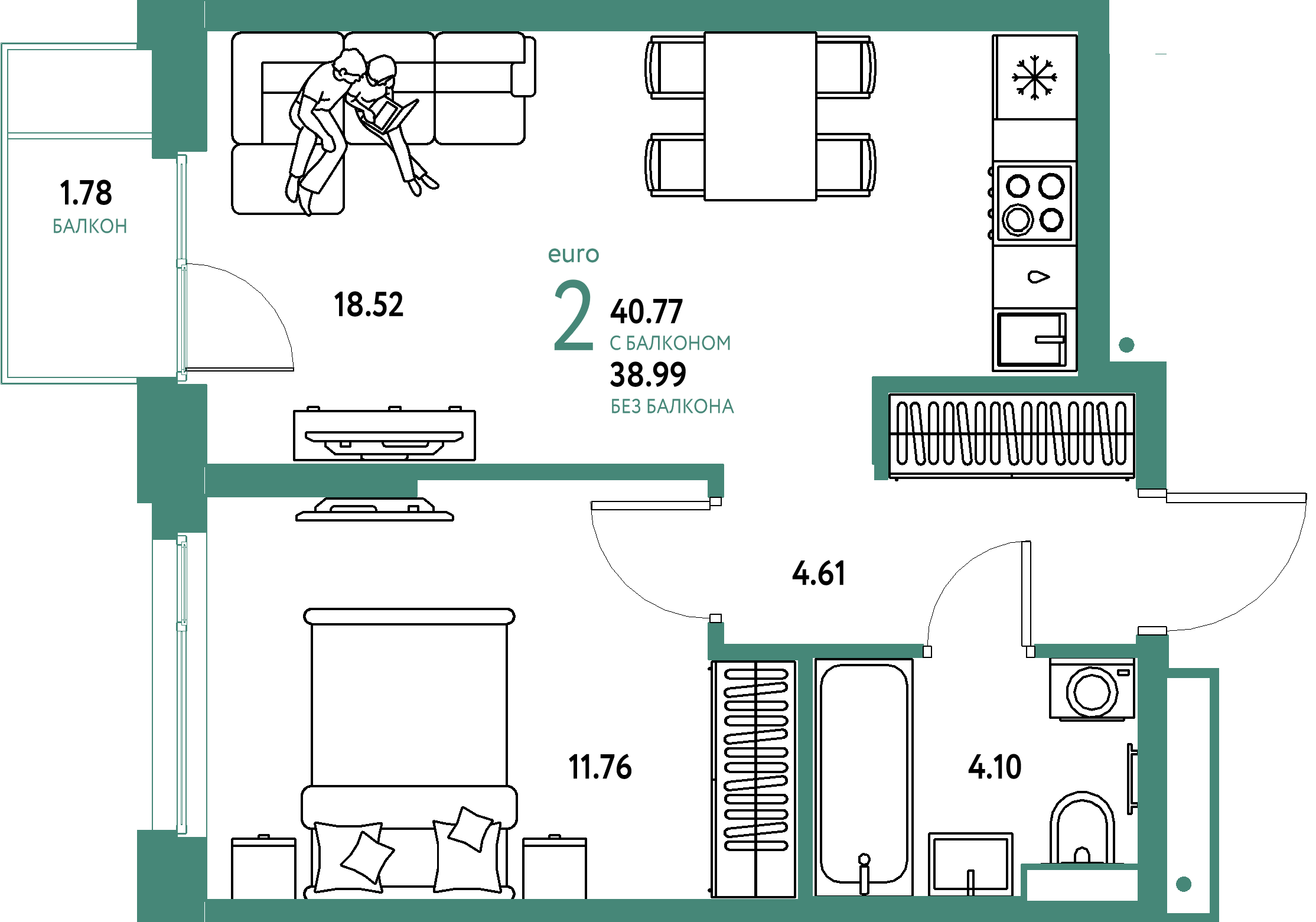 Купить 2-комнатную квартиру 40.77м², этаж №8 кв №314 в ЖК 