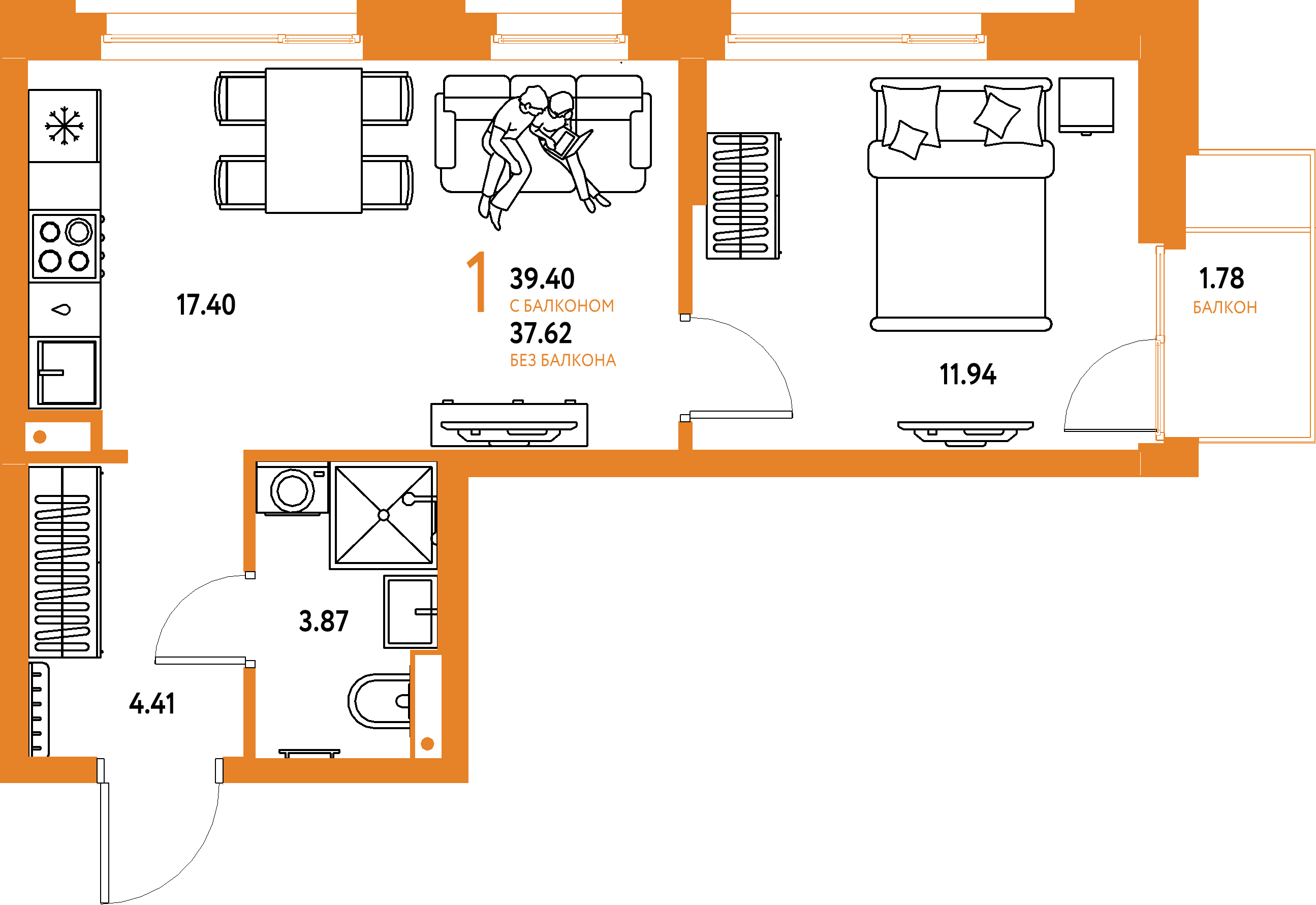ЖК "Авторский"-1-комнатная 39.4 м²